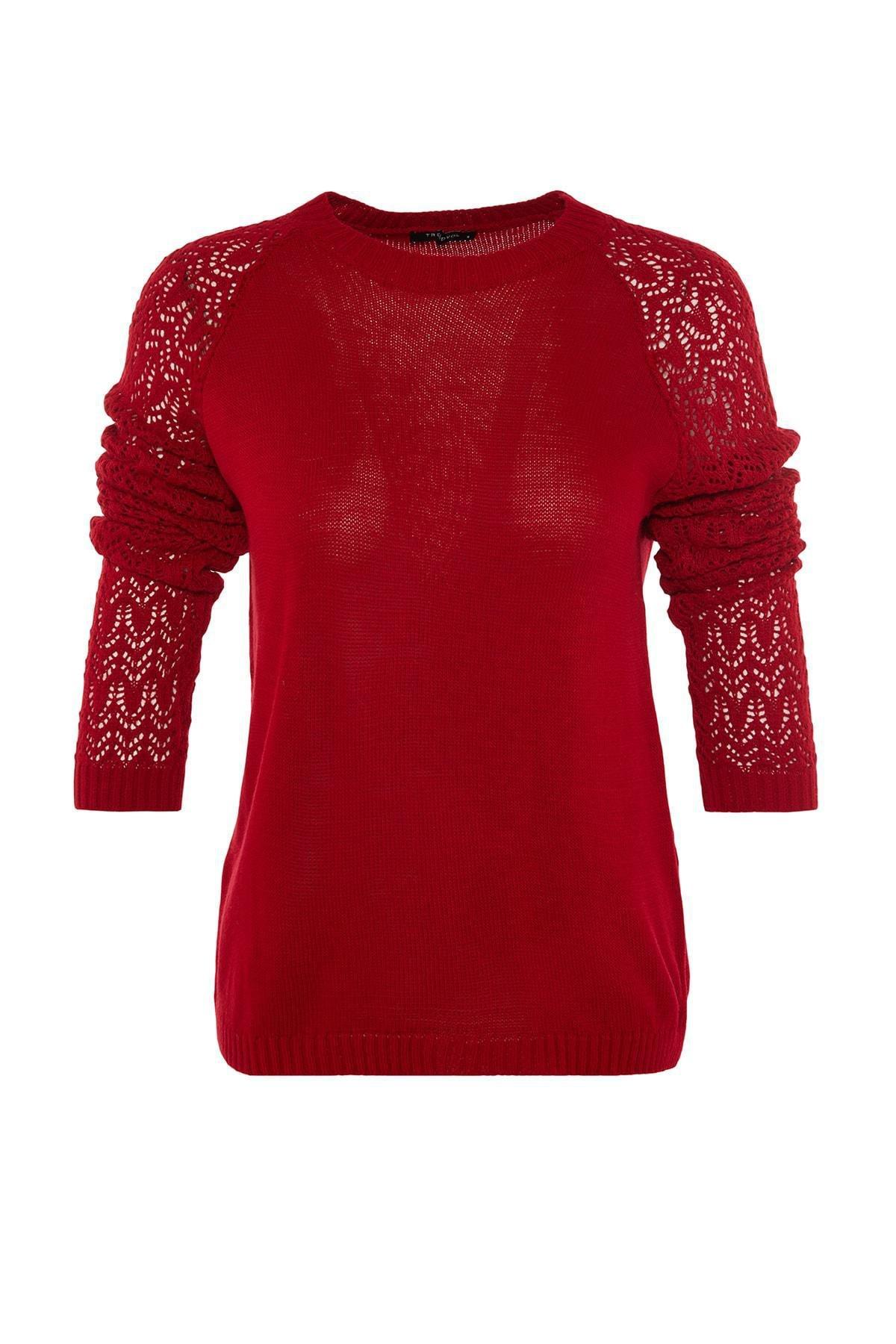 Burgundy Ajoure Crew Neck Sweater, , large image number 7