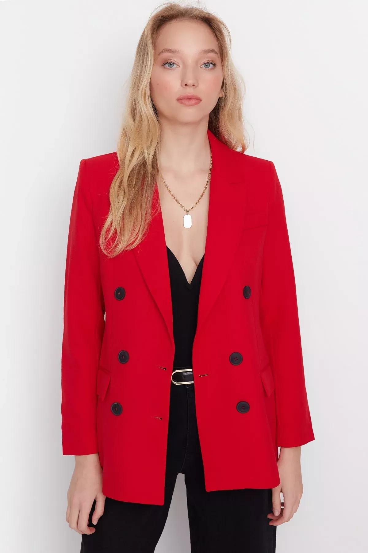 Red Lapel Collar Blazer, Red, large image number 0