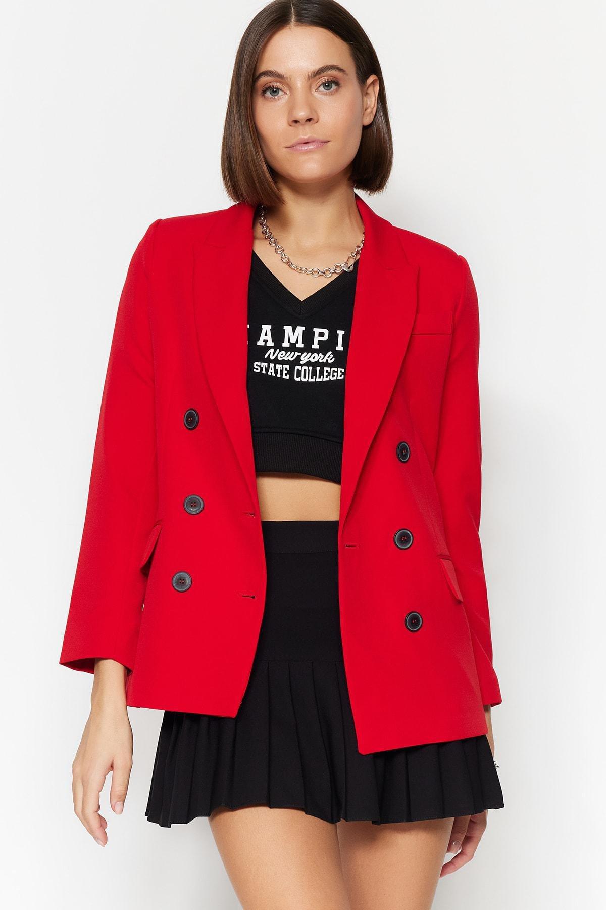 Red Lapel Collar Blazer, , large image number 1
