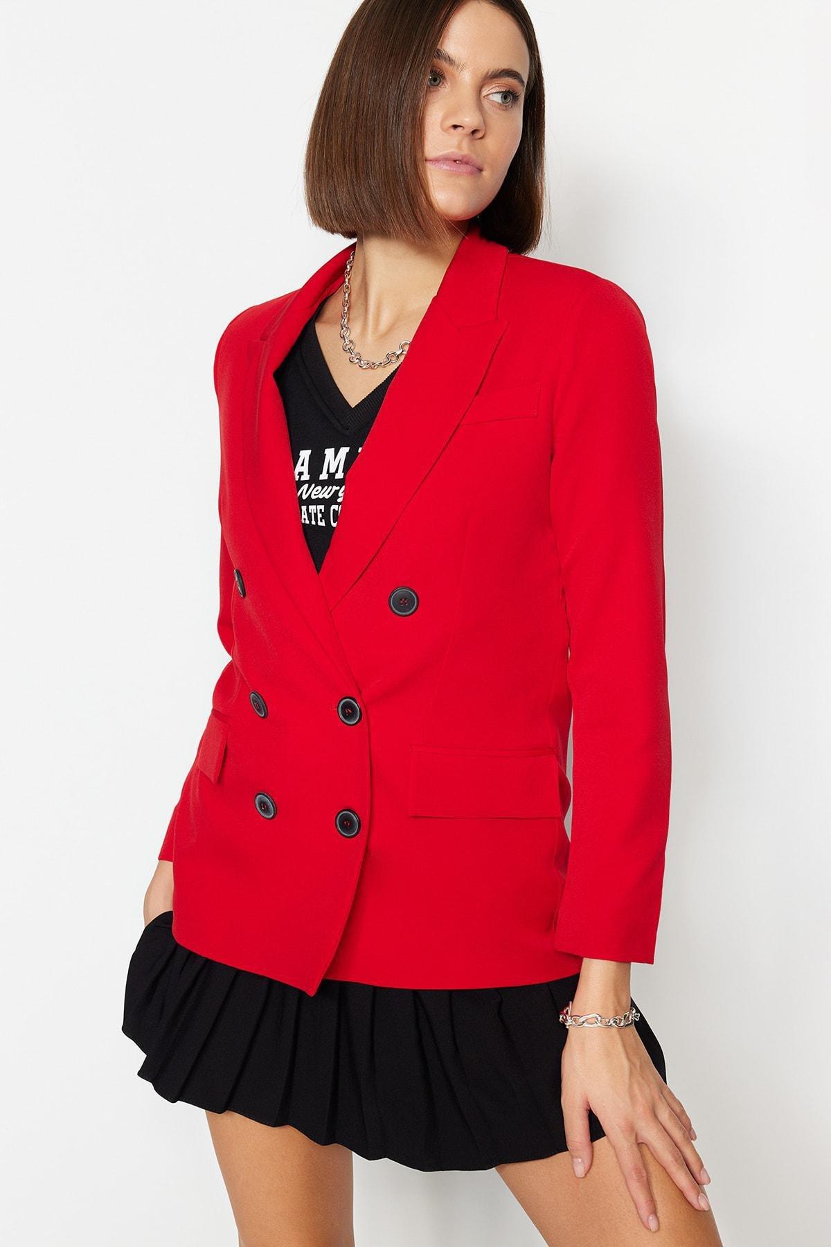 Red Lapel Collar Blazer, , large image number 2