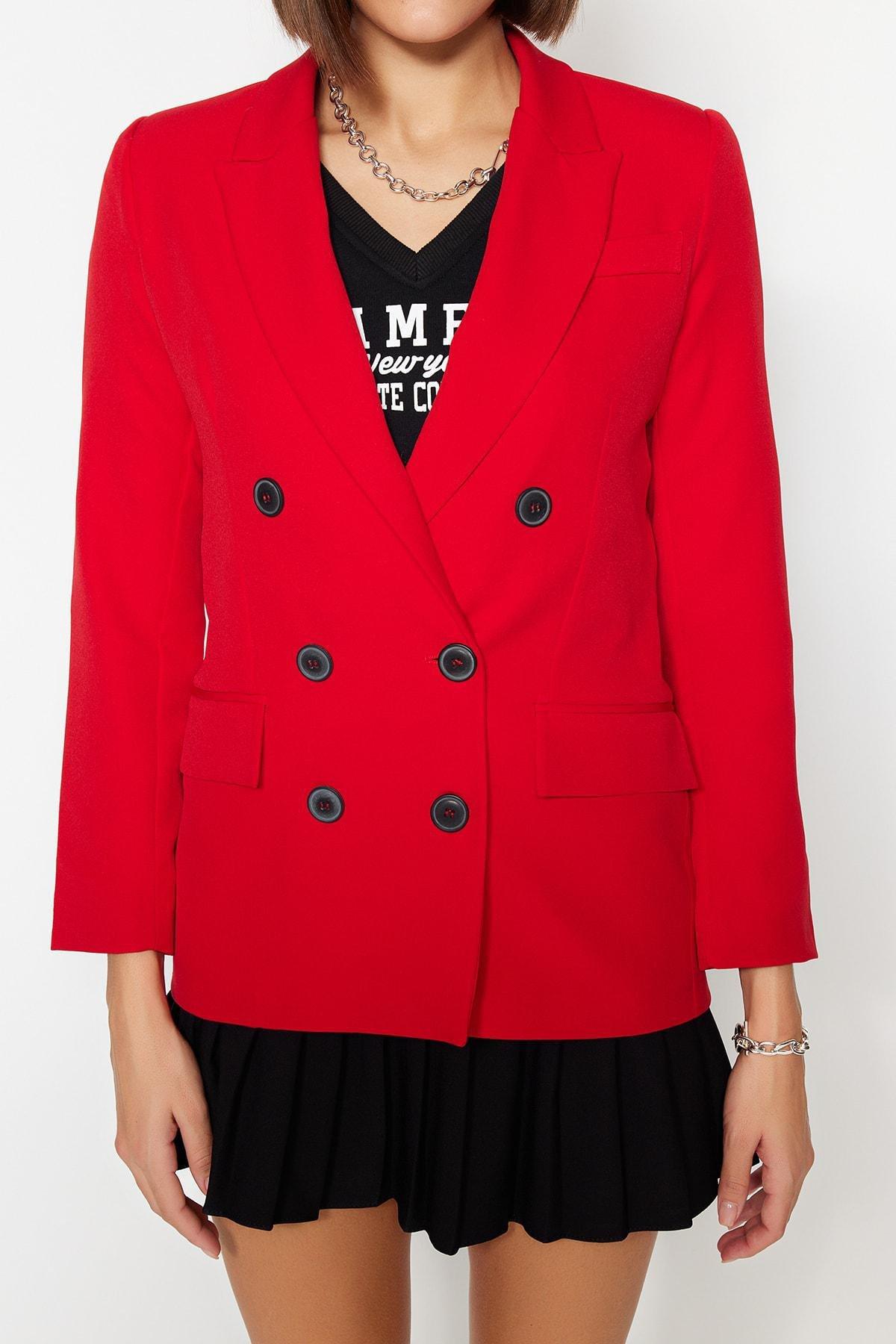 Red Lapel Collar Blazer, , large image number 3