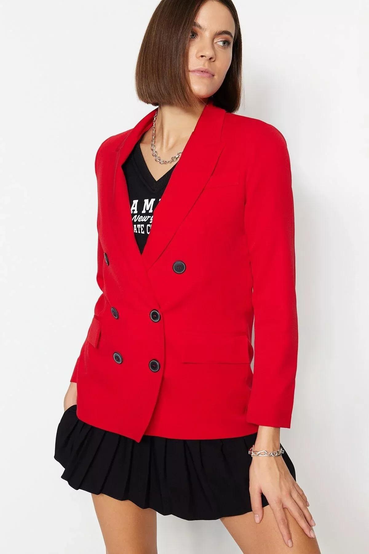 Red Lapel Collar Blazer, Red, large image number 3