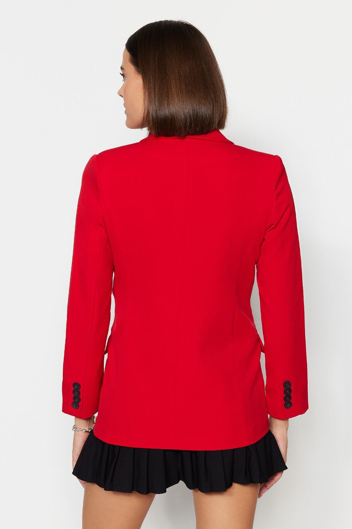 Red Lapel Collar Blazer, , large image number 4