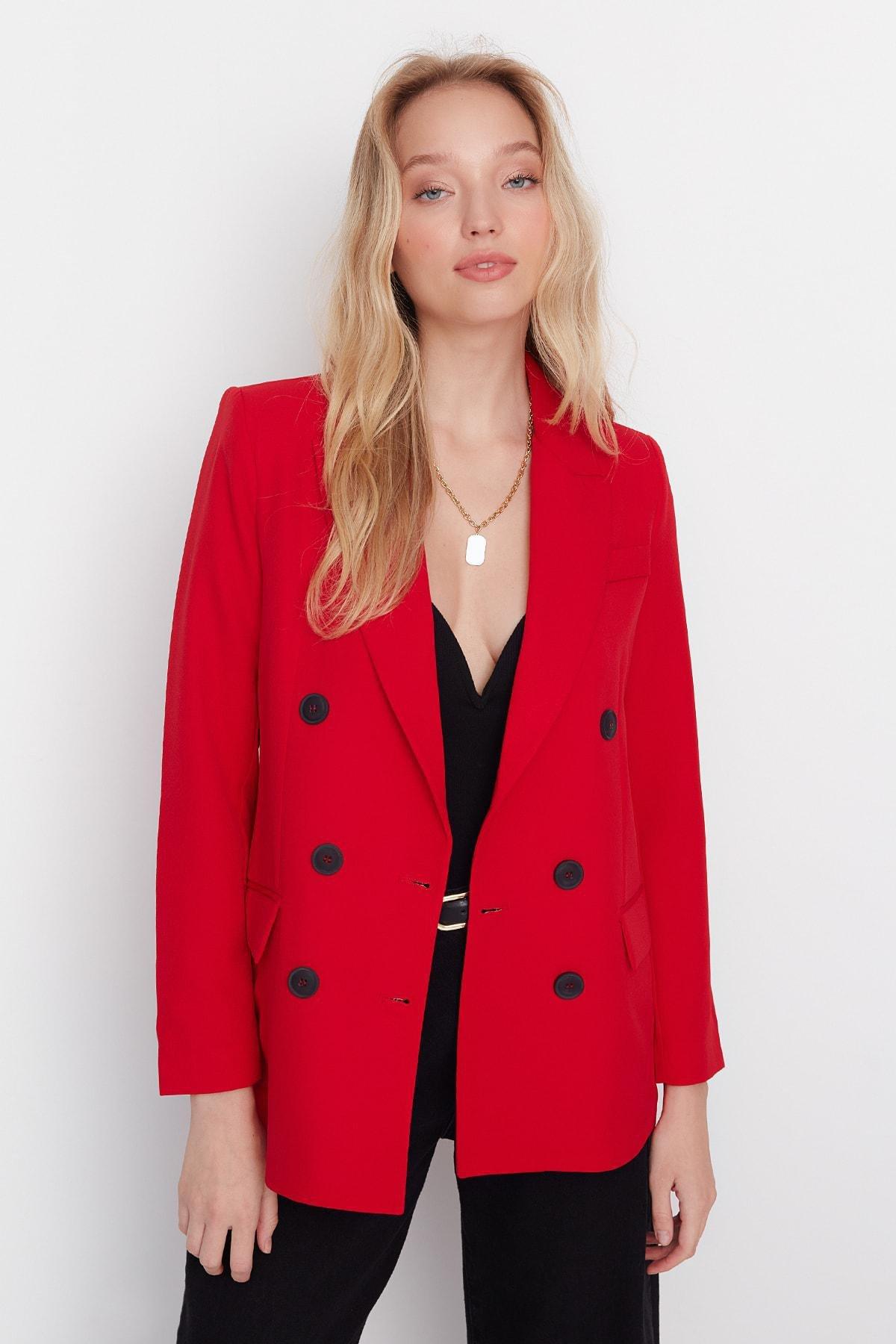 Red Lapel Collar Blazer, , large image number 5