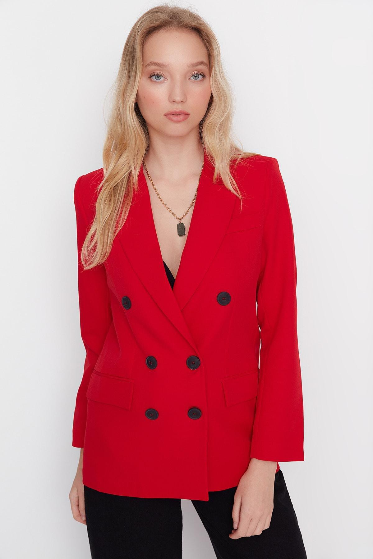 Red Lapel Collar Blazer, , large image number 7
