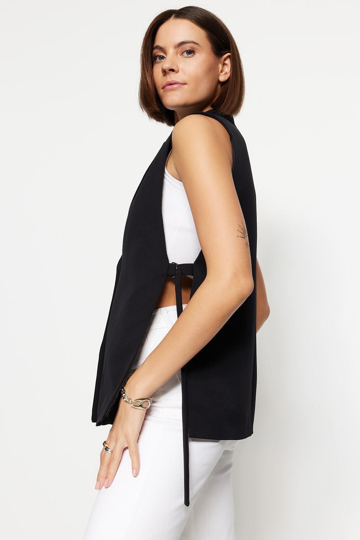 Black Women Lapel Collar Vest, , large image number 1