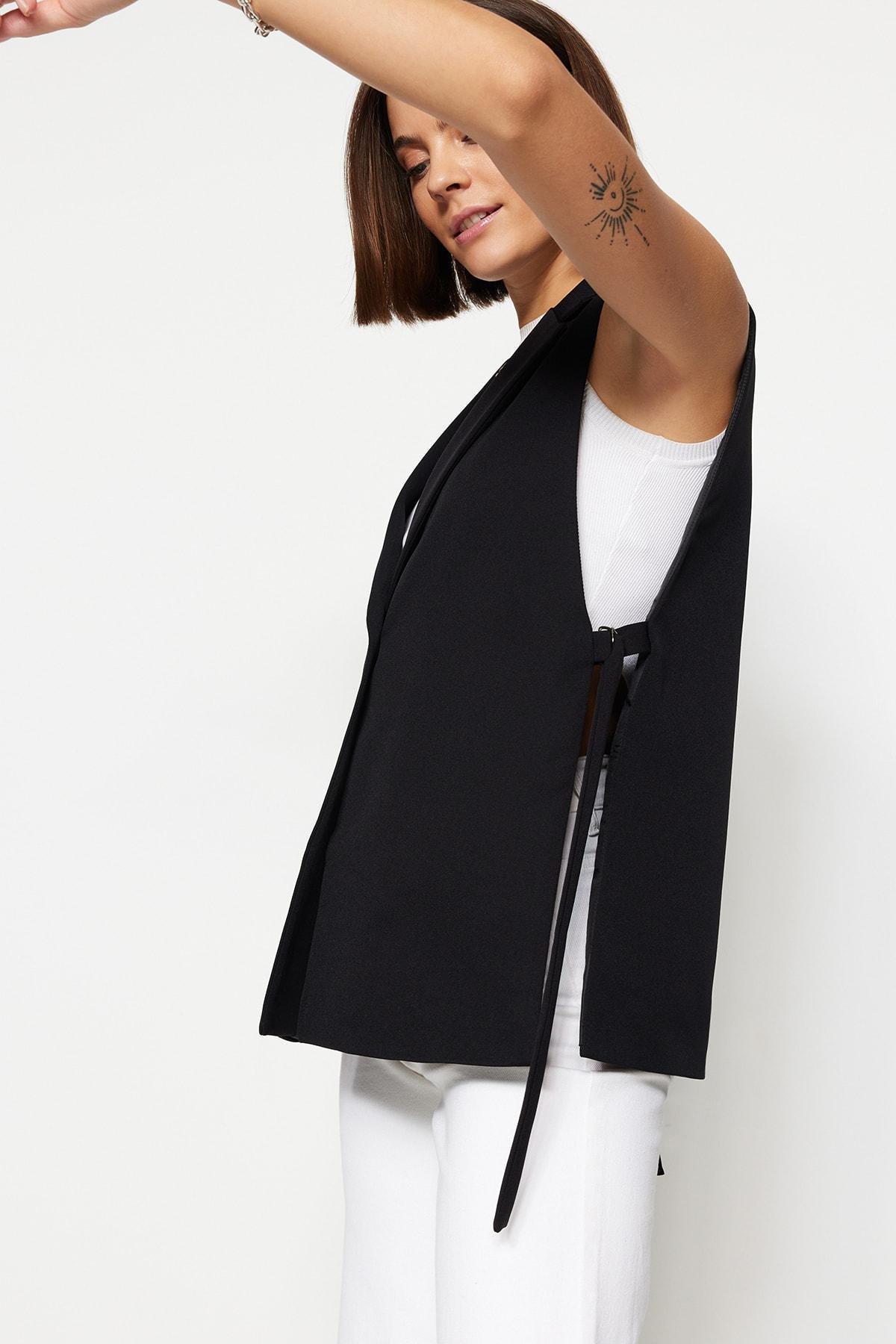 Black Women Lapel Collar Vest, , large image number 2