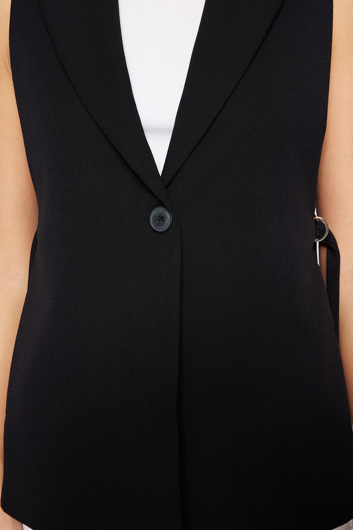 Black Women Lapel Collar Vest, , large image number 3