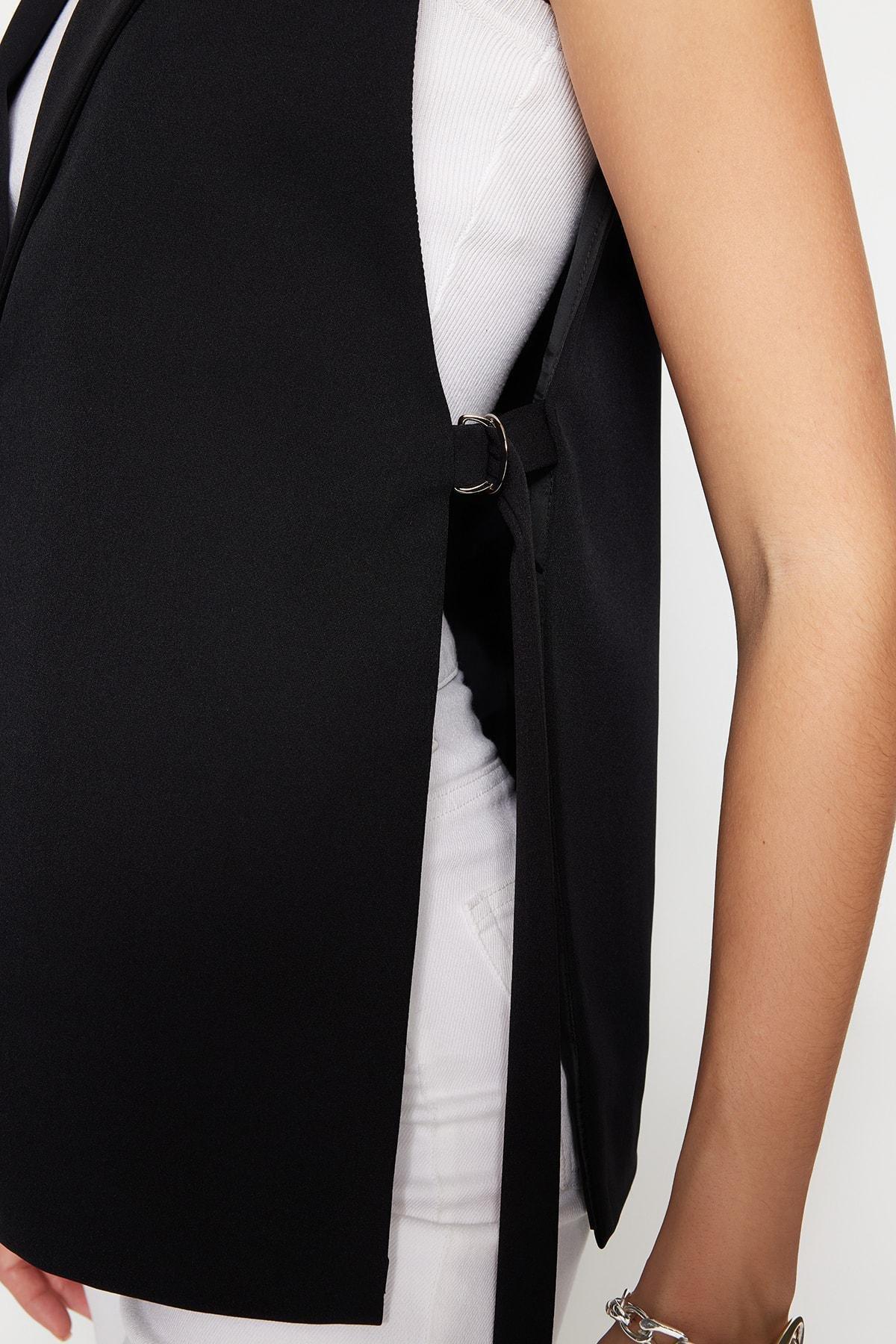 Black Women Lapel Collar Vest, , large image number 4