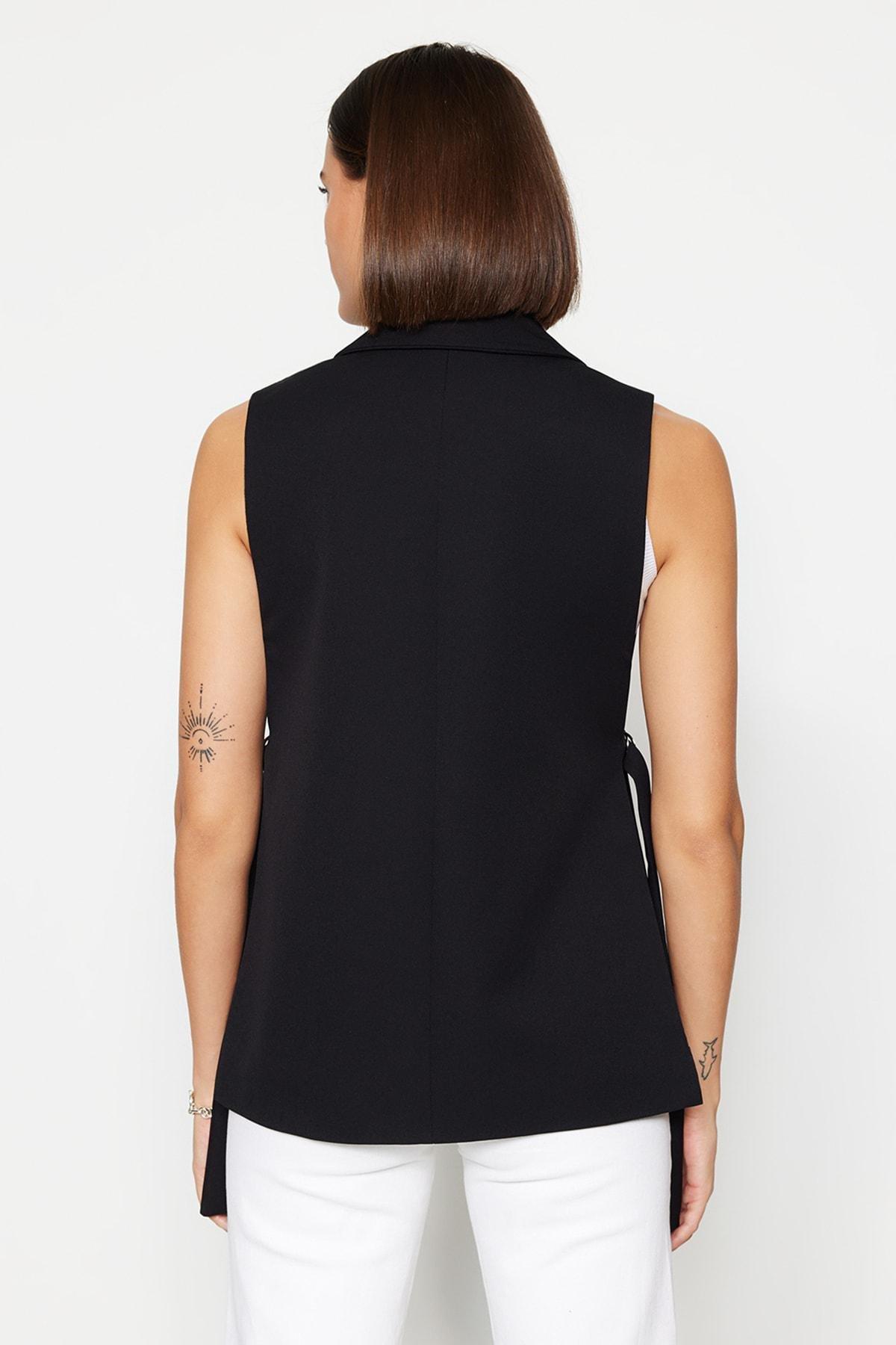 Black Women Lapel Collar Vest, , large image number 5