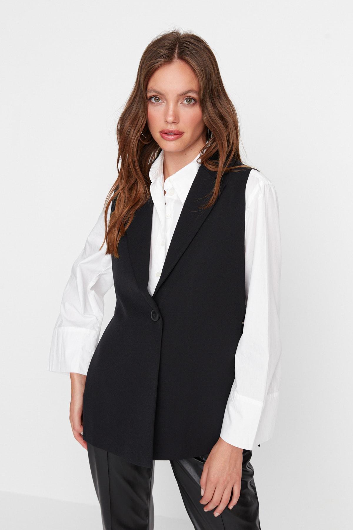 Black Women Lapel Collar Vest, , large image number 6