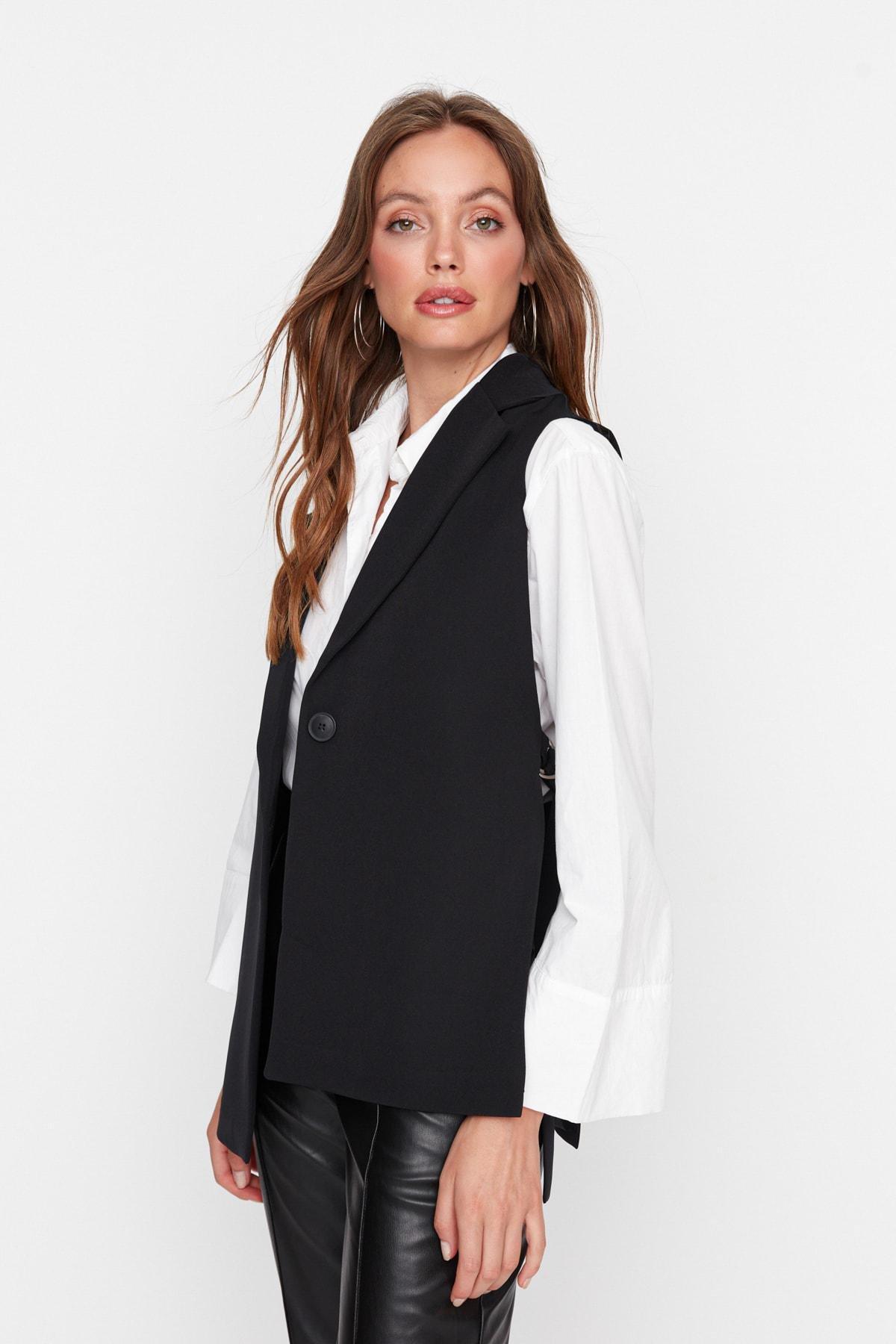 Black Women Lapel Collar Vest, , large image number 7