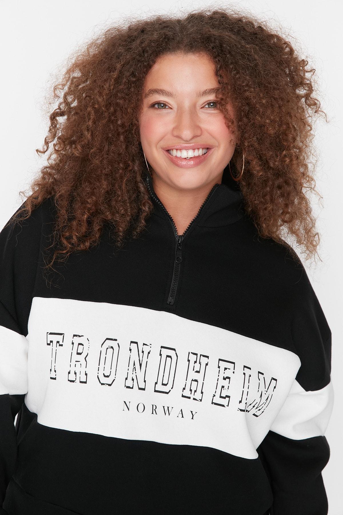 Black Standing Collar Plus Size Sweatshirt, , large image number 2
