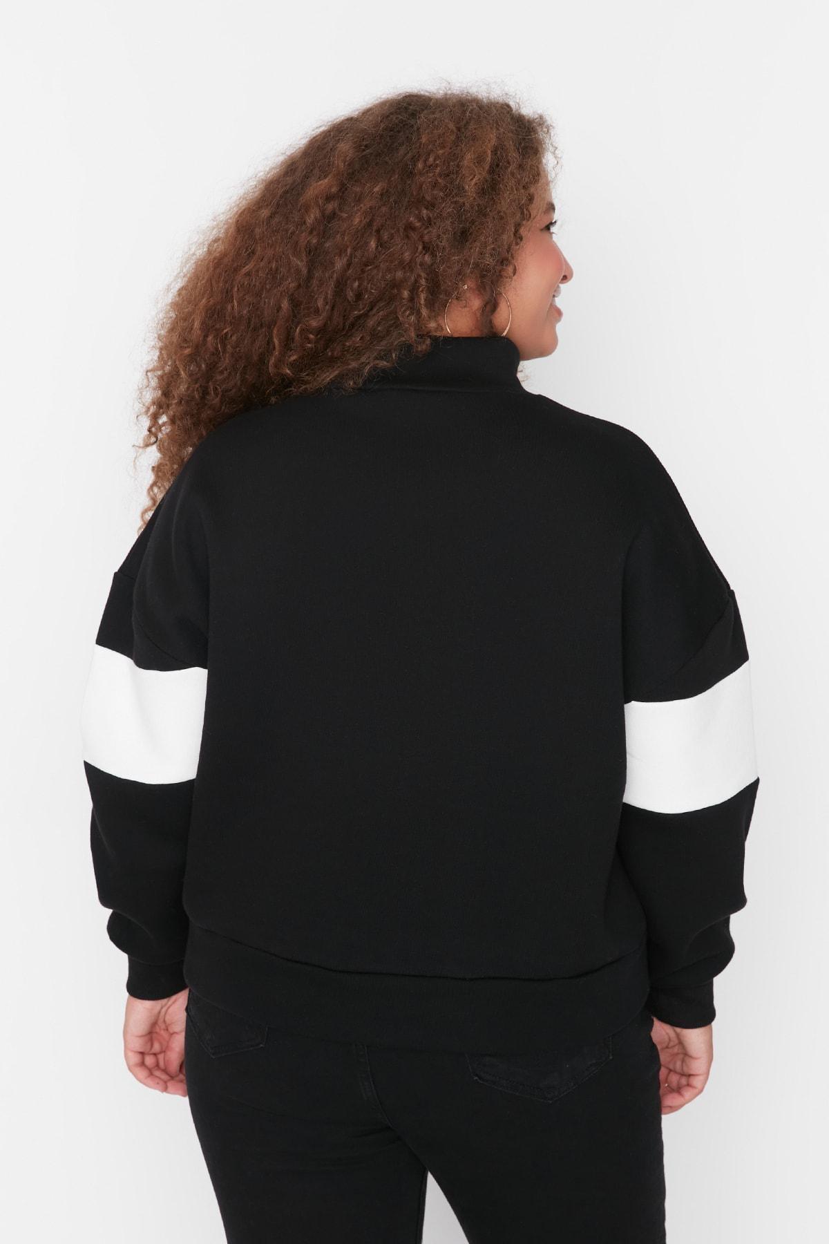 Trendyol - Black Standing Collar Plus Size Sweatshirt