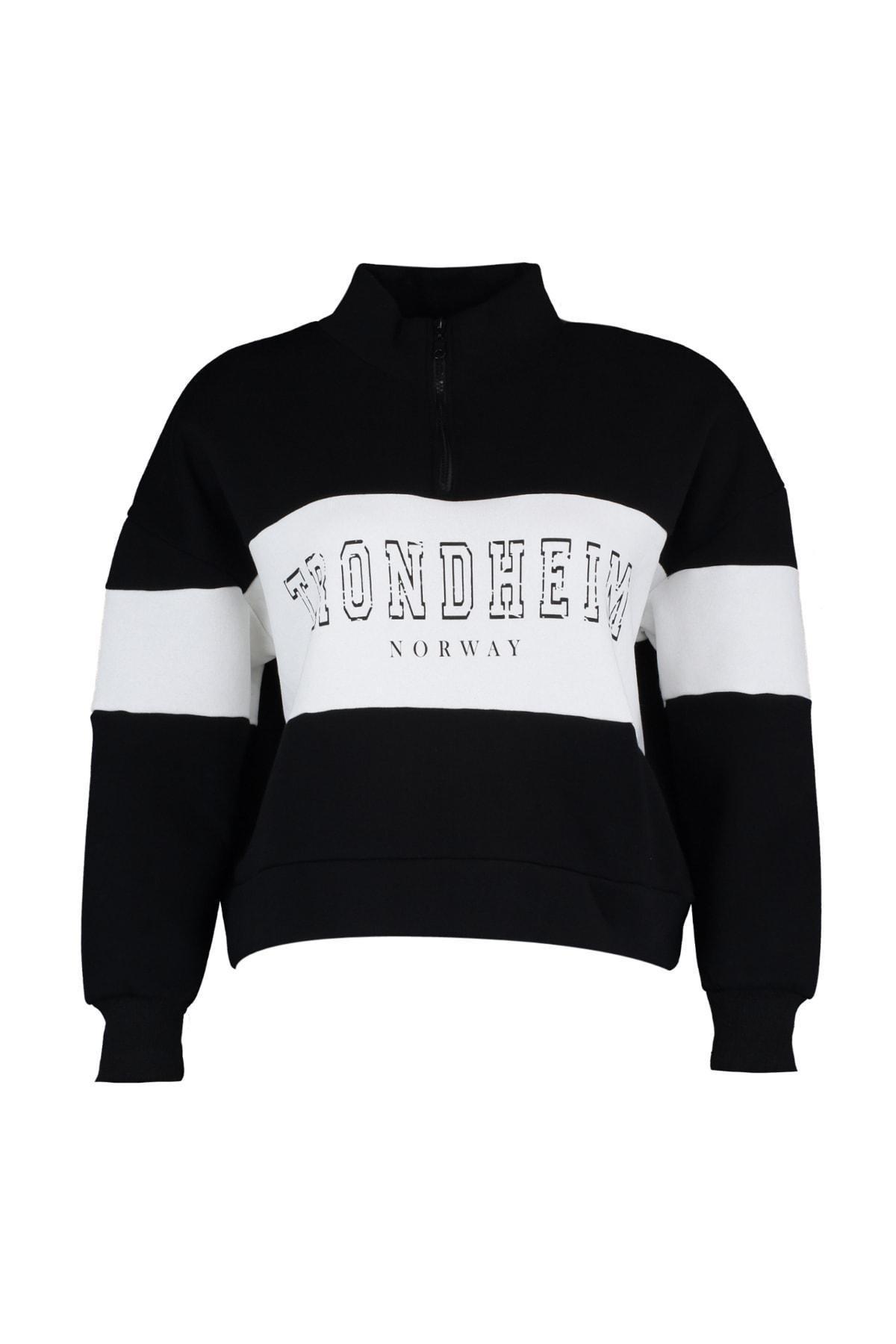 Black Standing Collar Plus Size Sweatshirt, , large image number 5