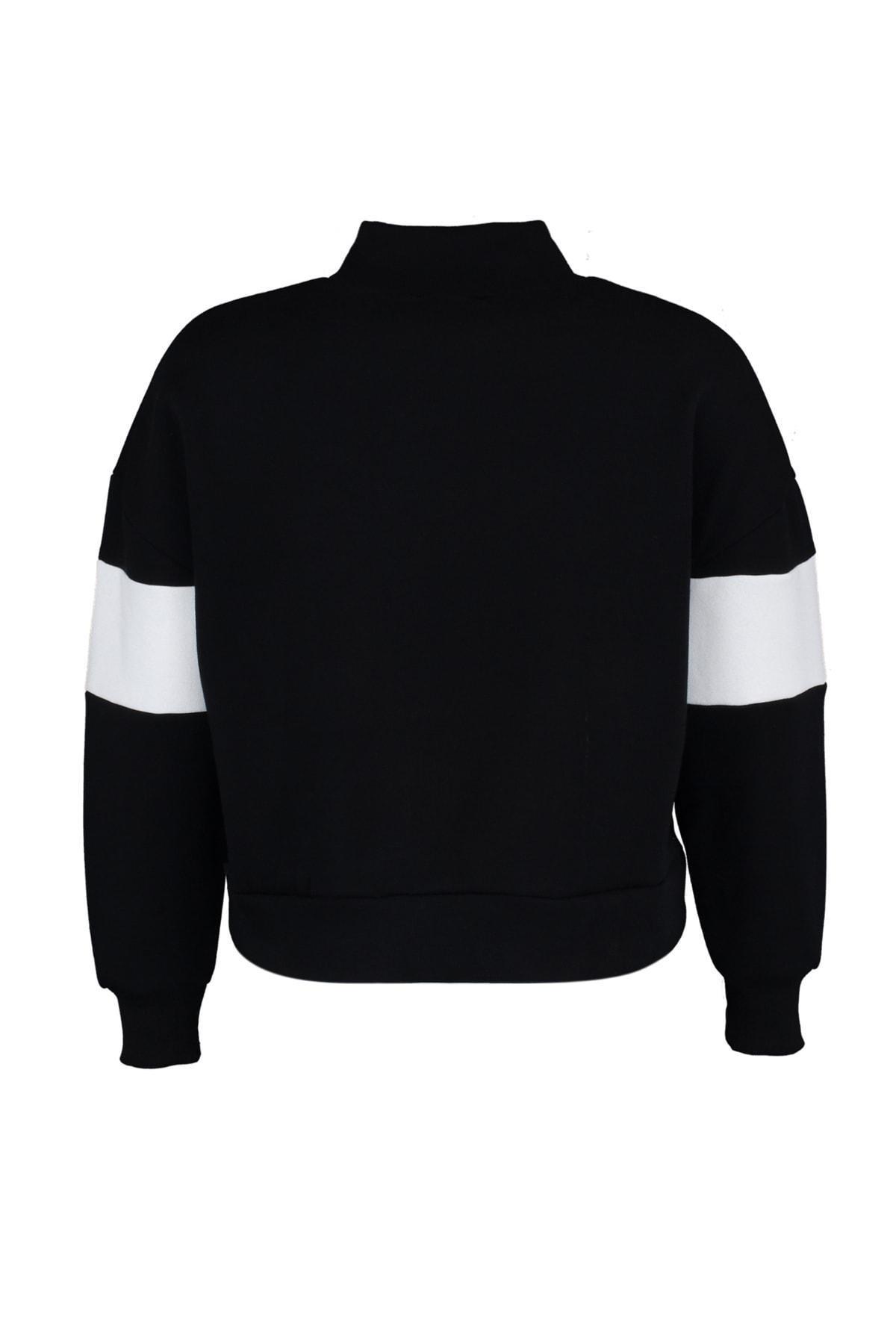 Black Standing Collar Plus Size Sweatshirt, , large image number 6