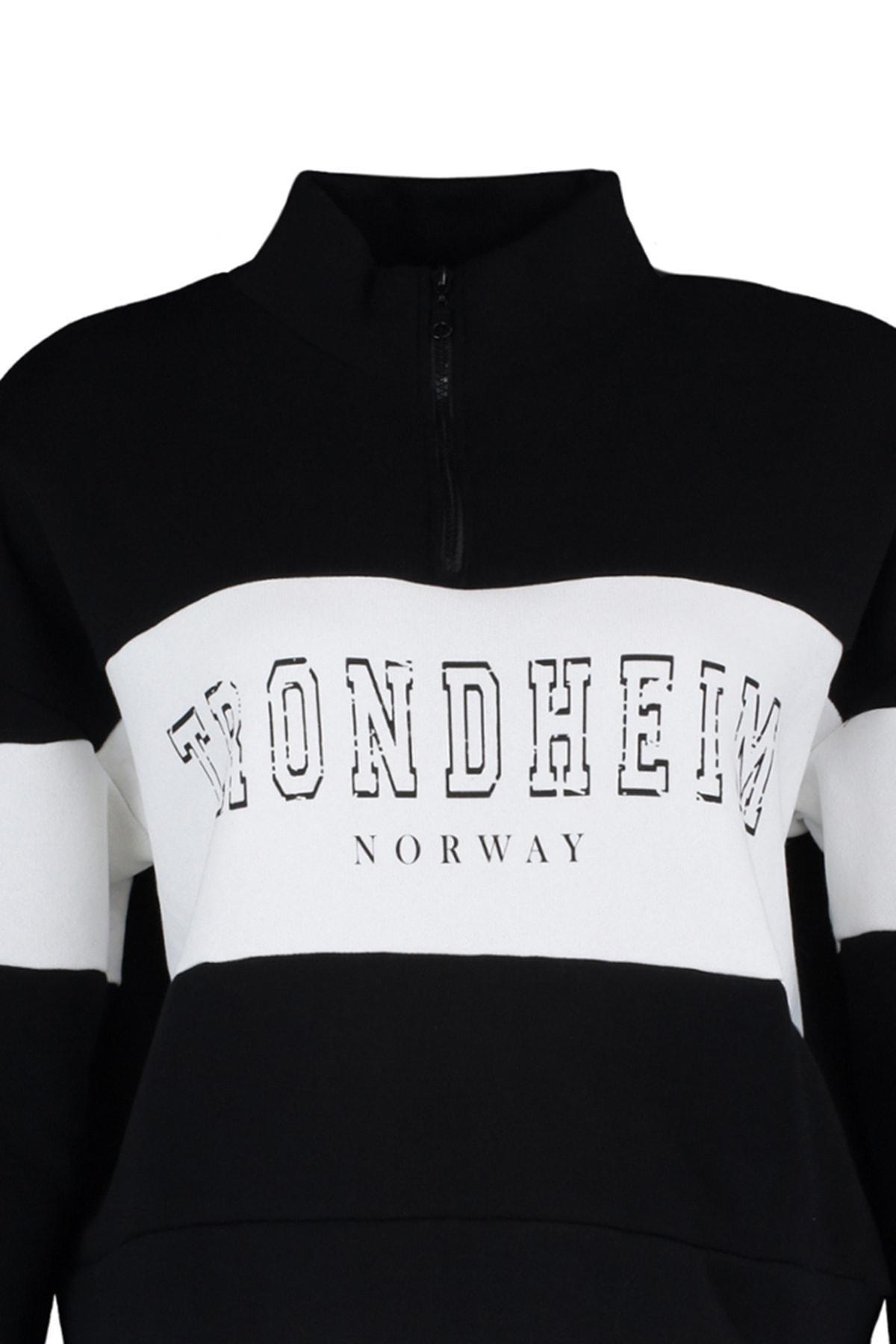 Black Standing Collar Plus Size Sweatshirt, , large image number 7