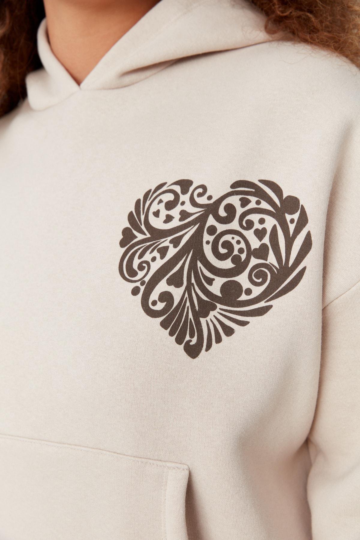 Beige Graphic Hooded Plus Size Sweatshirt, Beige, large image number 3