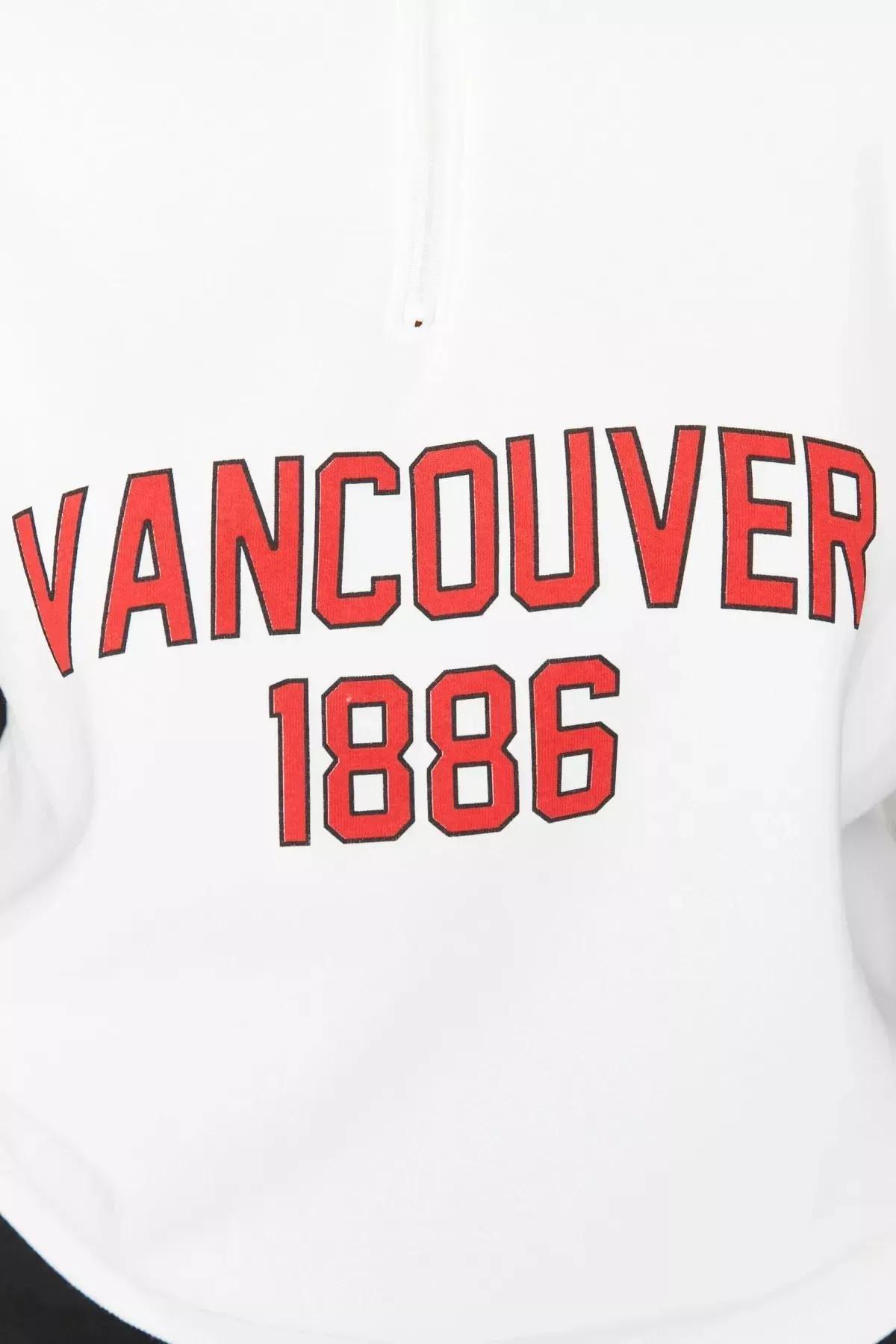 White Standing Collar Plus Size Sweatshirt, Ecru, medium