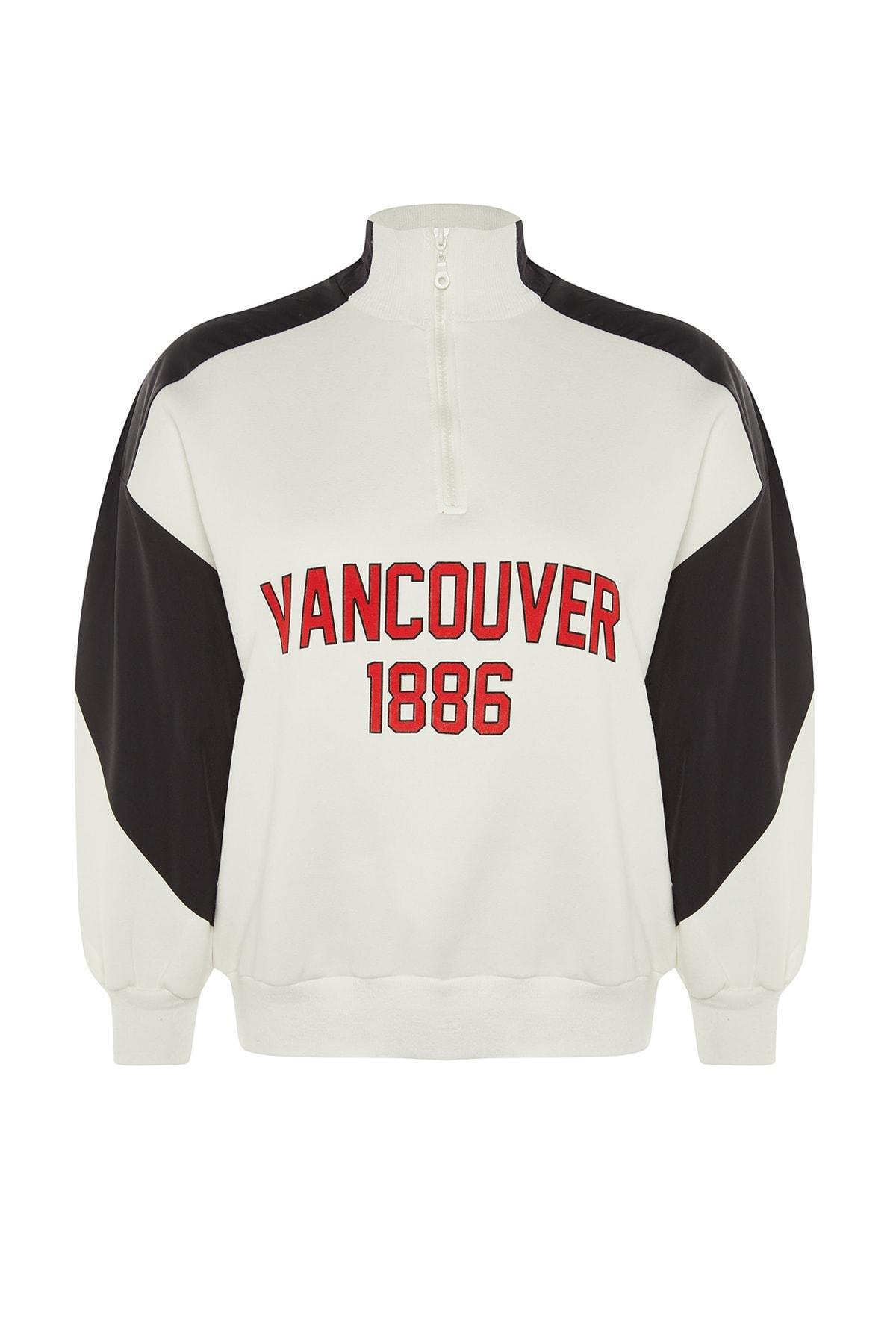 White Standing Collar Plus Size Sweatshirt, , large image number 5