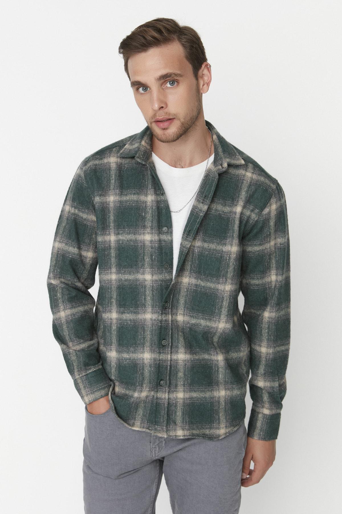 Green Fitted Plaid Shirt, , large image number 0