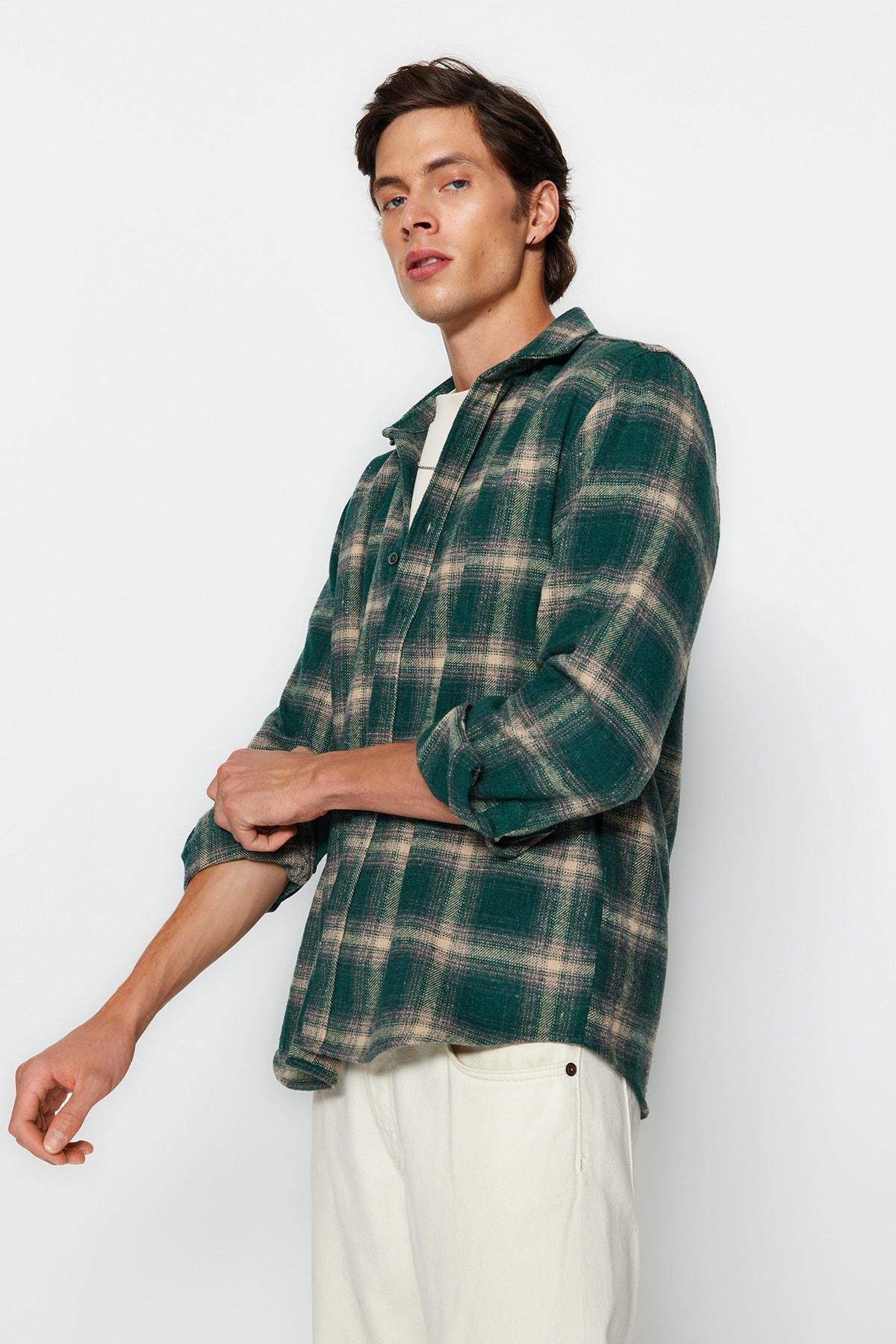 Green Fitted Plaid Shirt, , large image number 1
