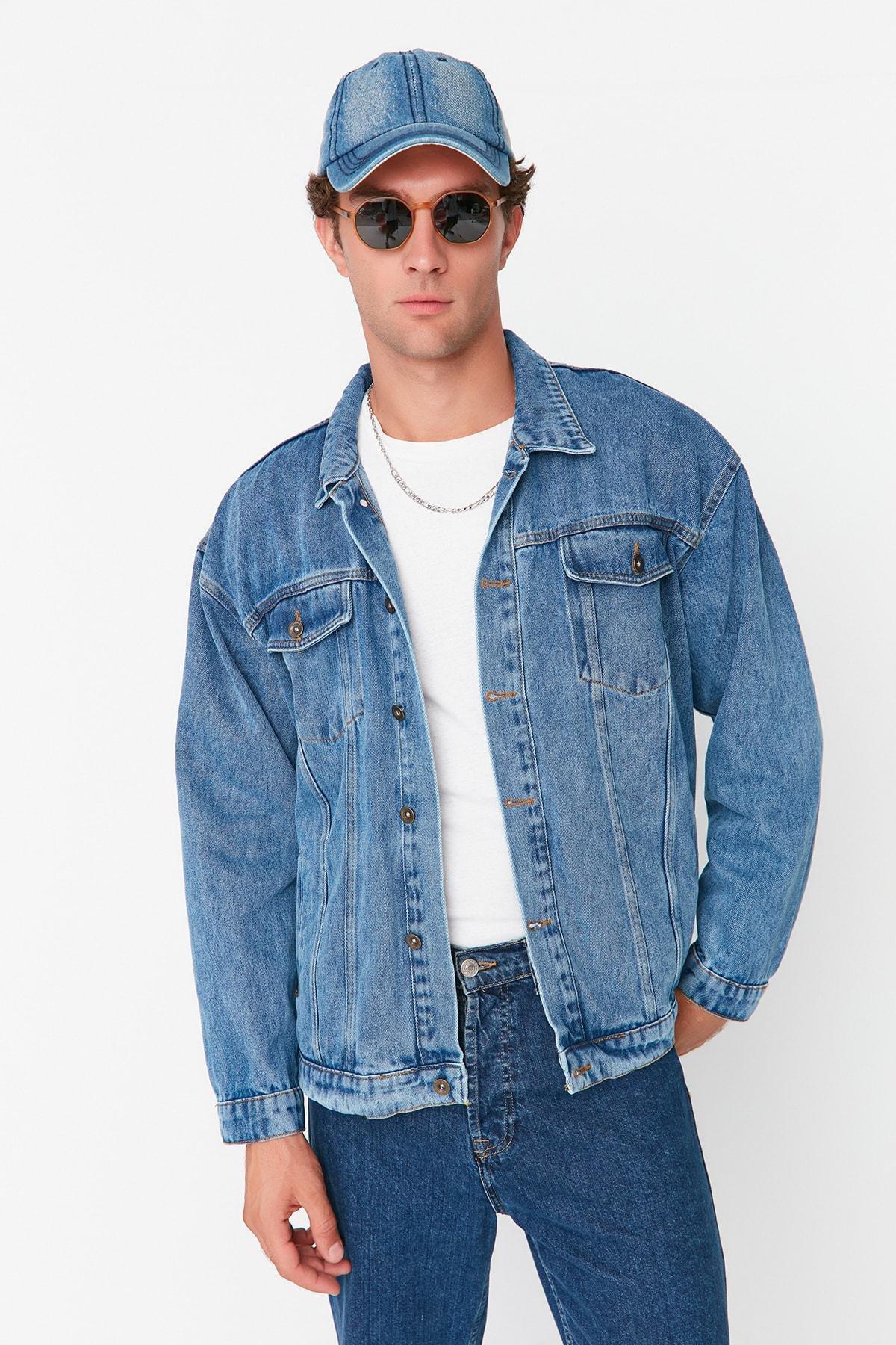 Blue Cotton Lapel Collar Jacket, , large image number 0