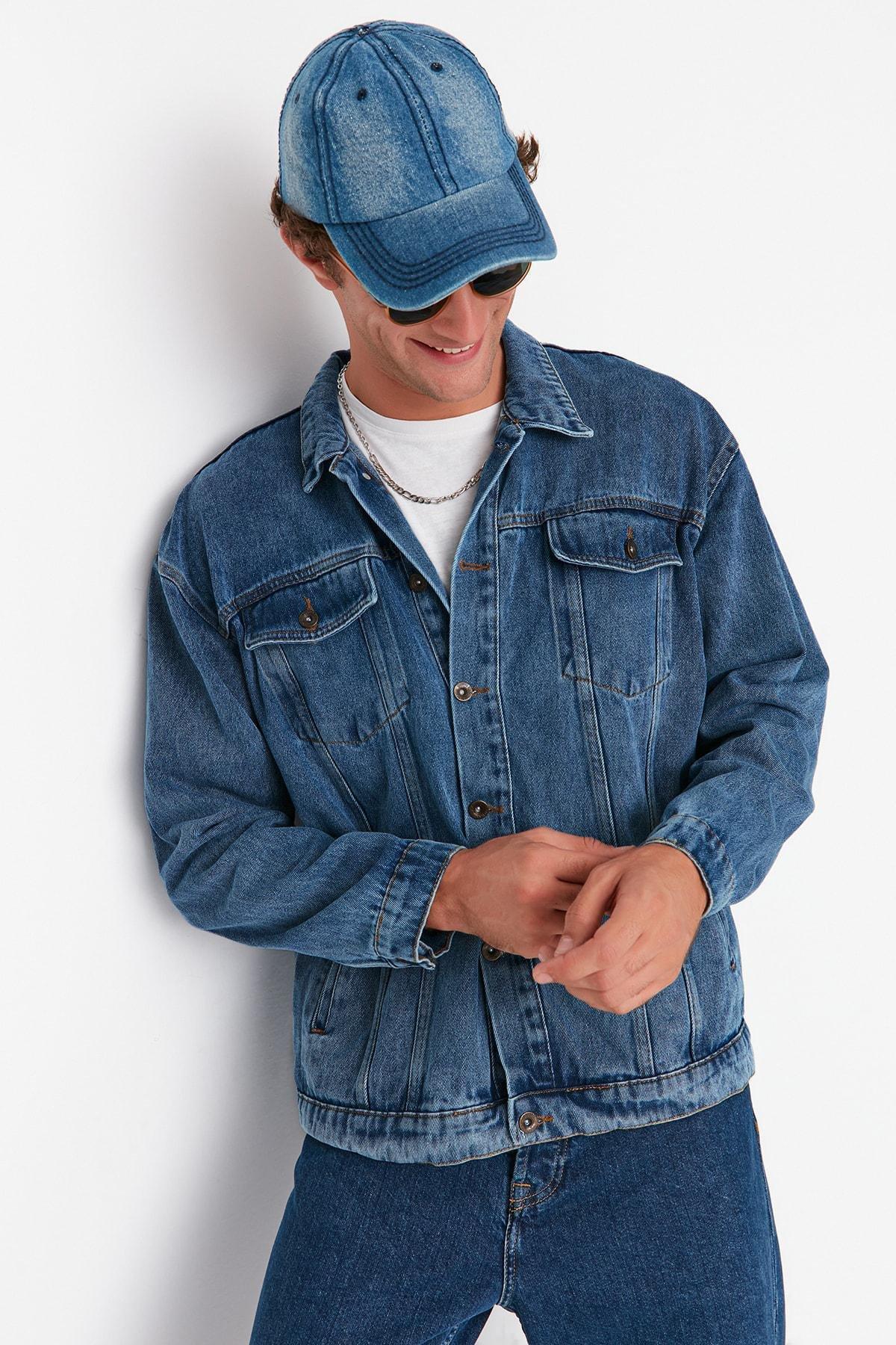 Blue Cotton Lapel Collar Jacket, , large image number 2