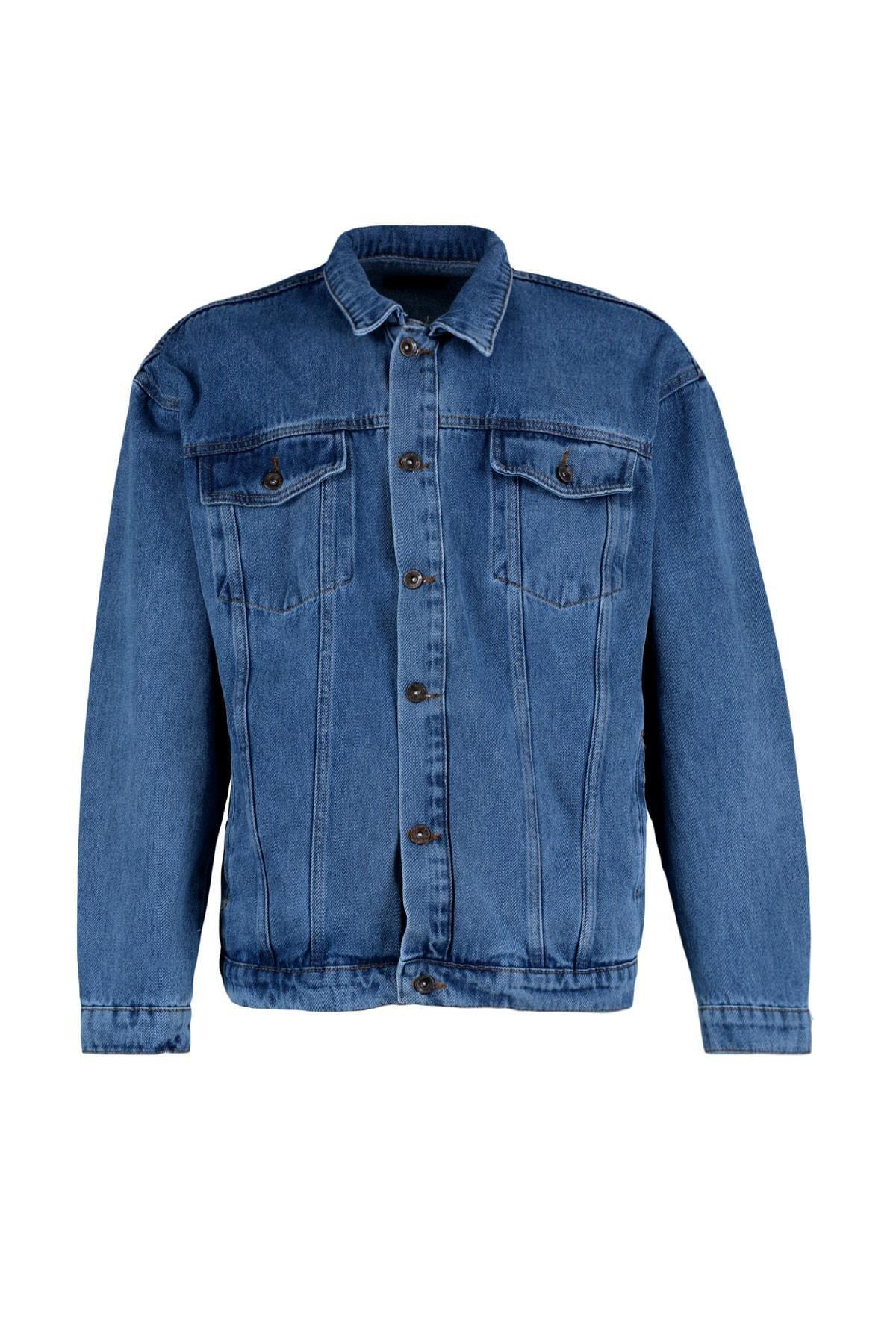 Blue Cotton Lapel Collar Jacket, , large image number 5
