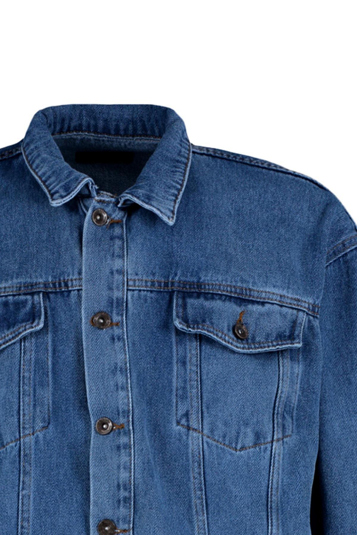 Blue Cotton Lapel Collar Jacket, , large image number 6