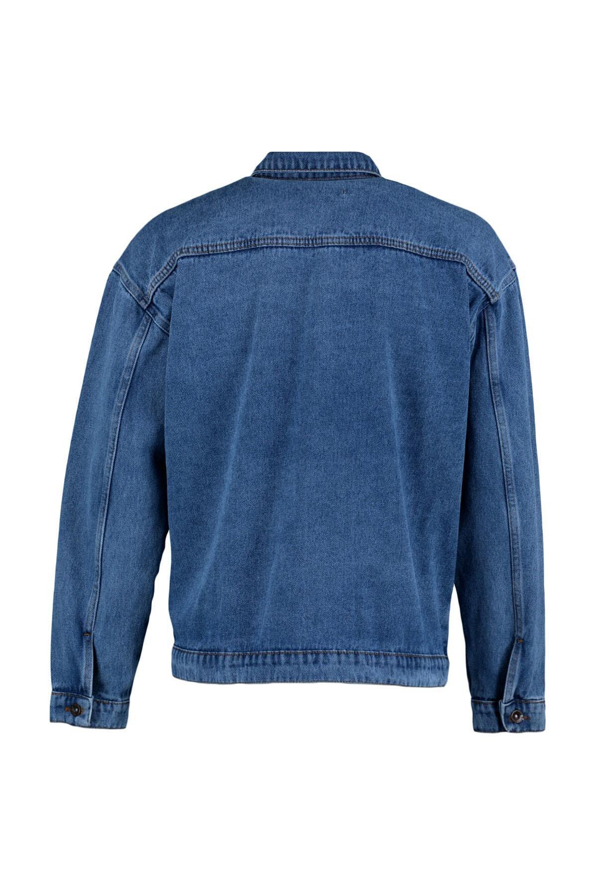Blue Cotton Lapel Collar Jacket, , large image number 7