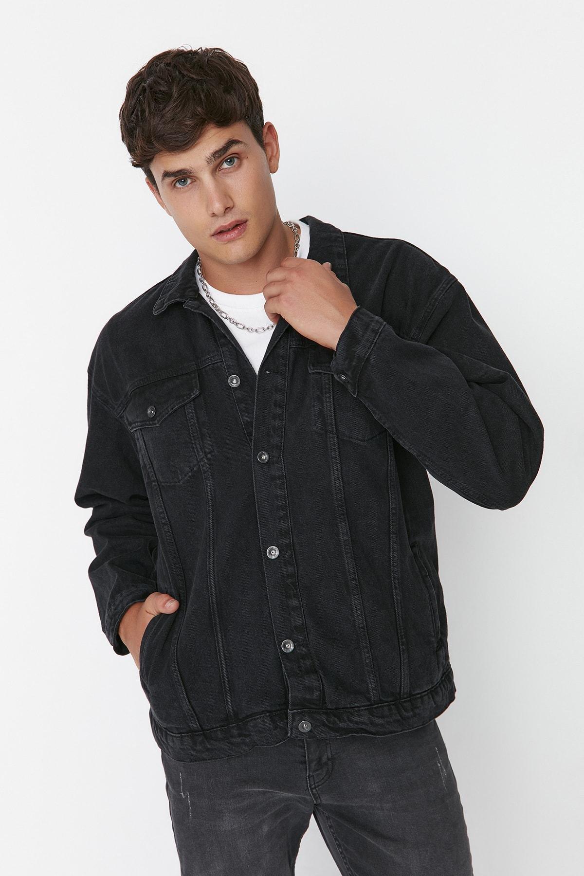 Black Cotton Lapel Collar Jacket, , large image number 1