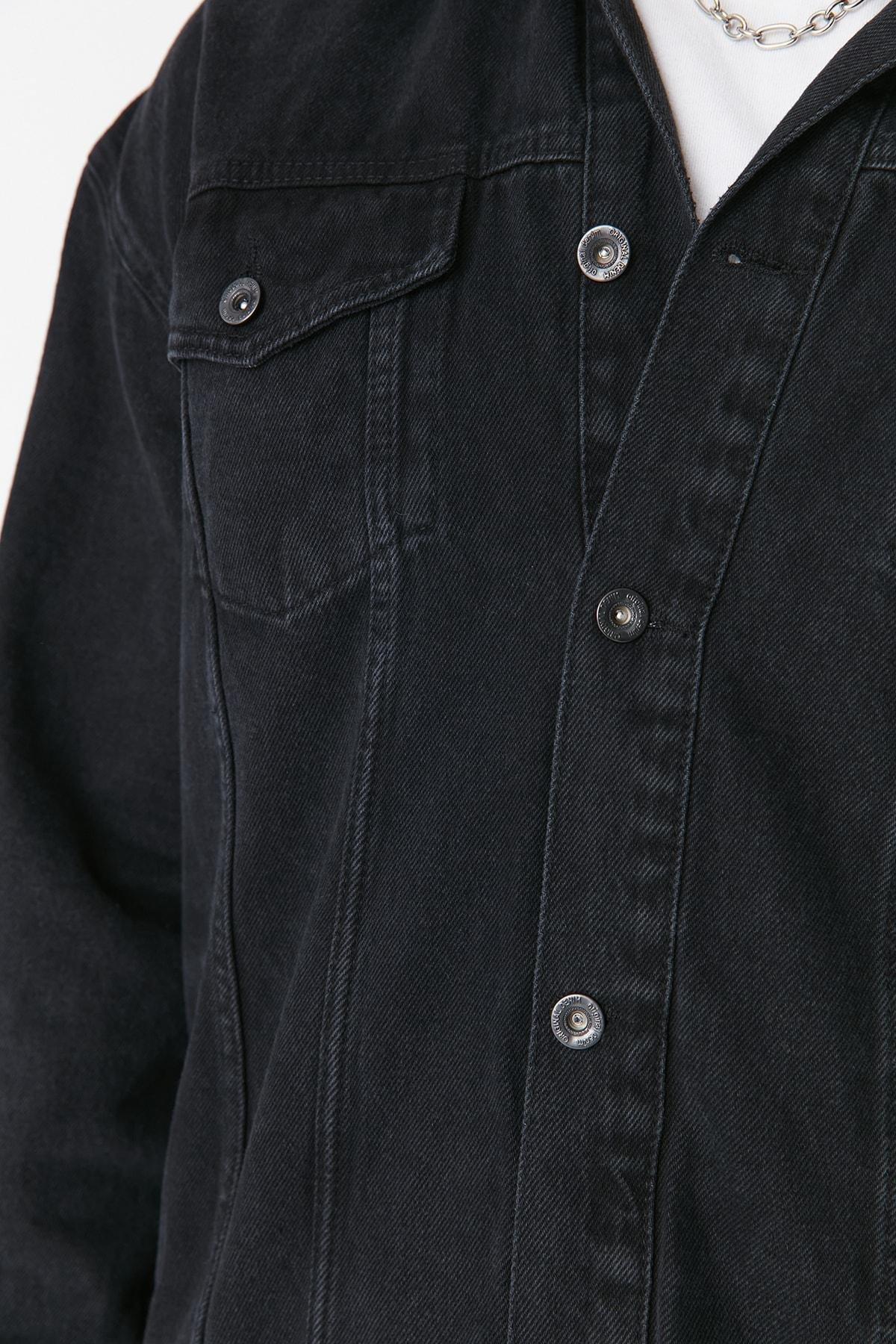 Black Cotton Lapel Collar Jacket, , large image number 3