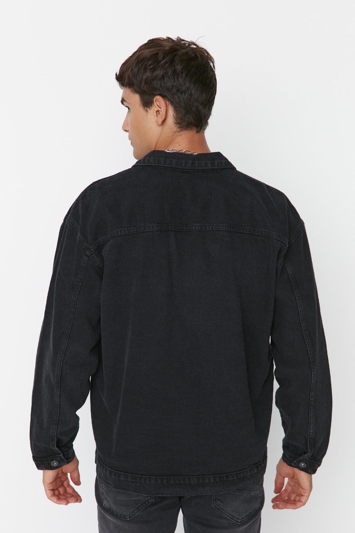 Black Cotton Lapel Collar Jacket, , large image number 4