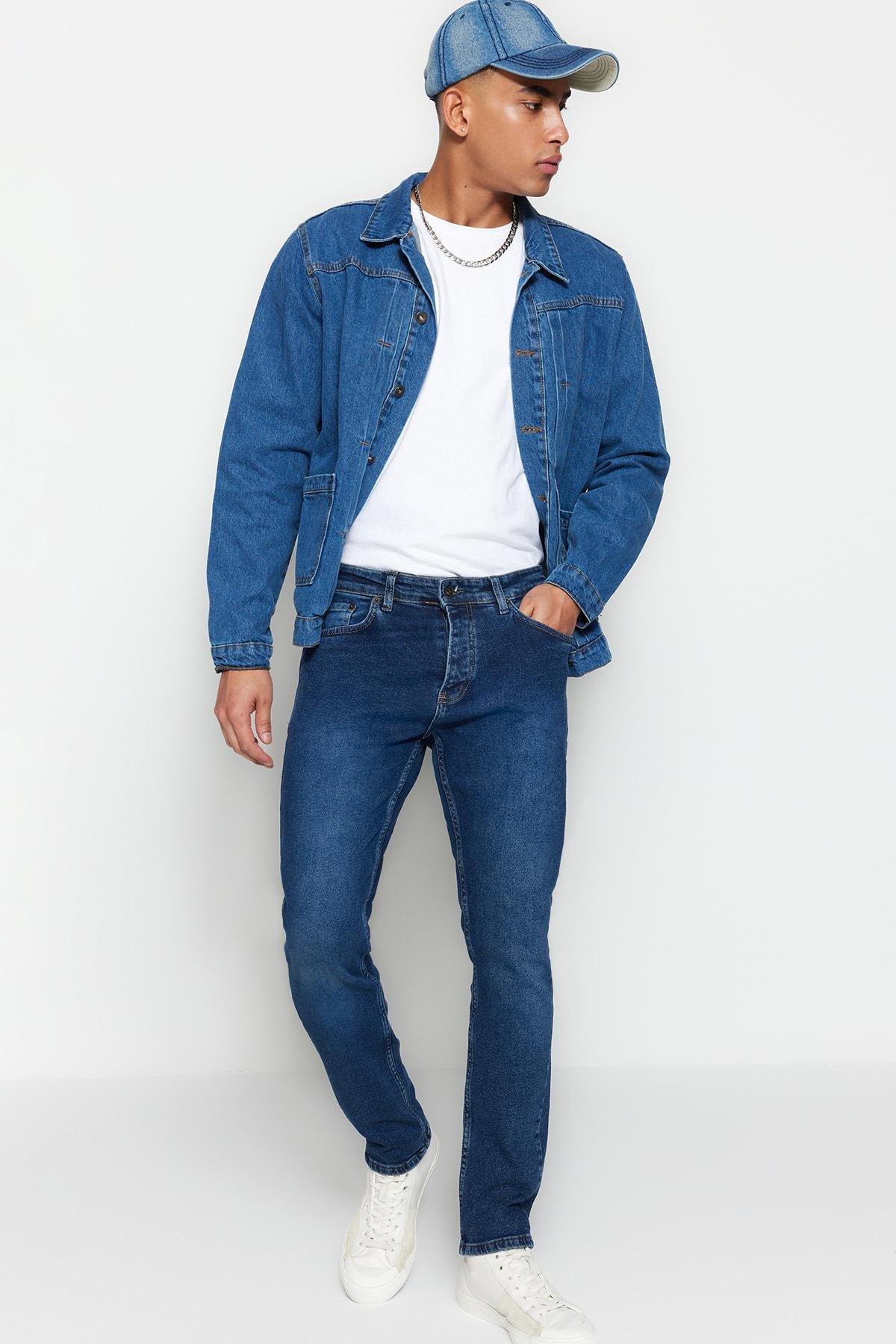 Navy Slim Denim Jeans, Dark blue, large image number 1