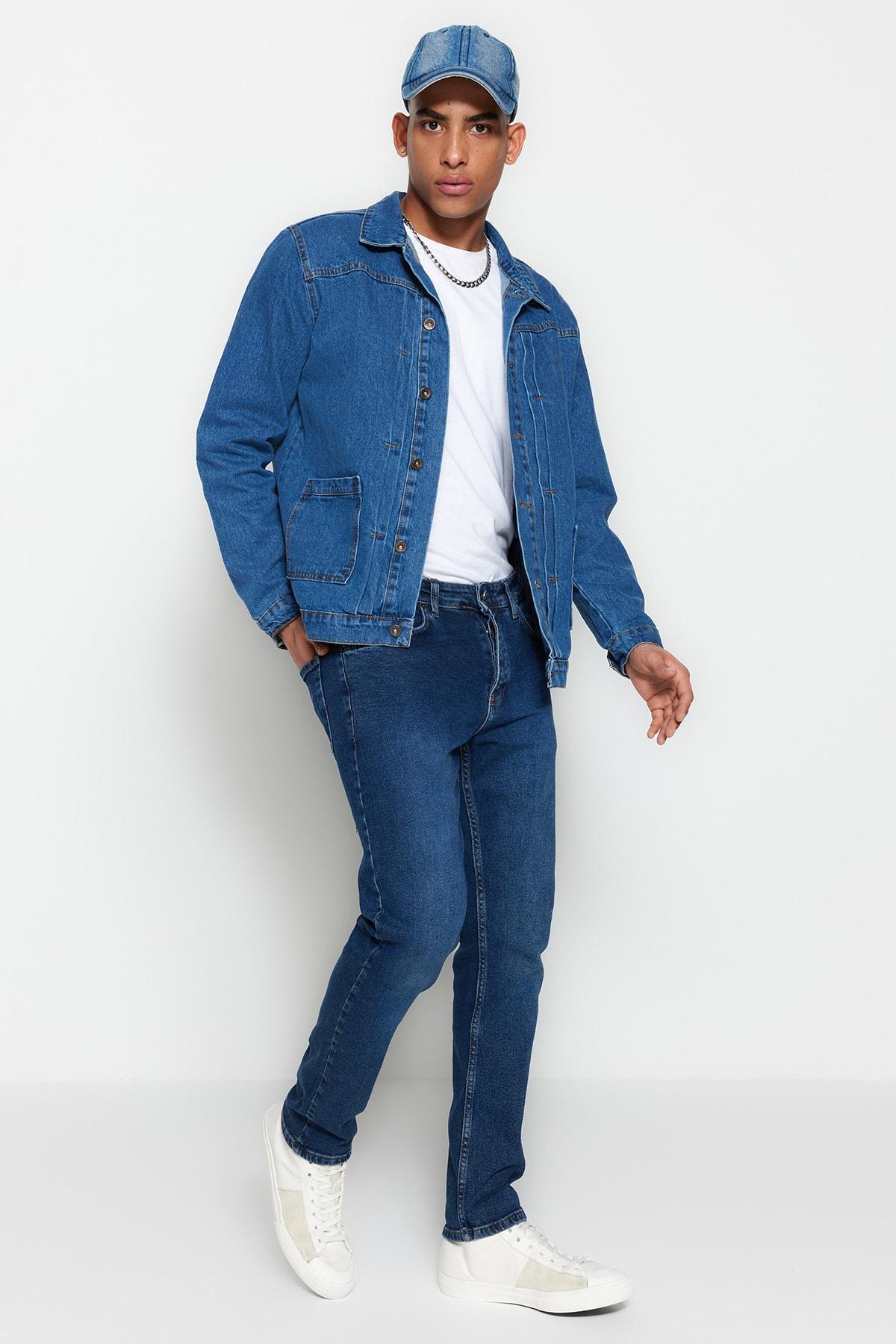 Navy Slim Denim Jeans, Dark blue, large image number 4