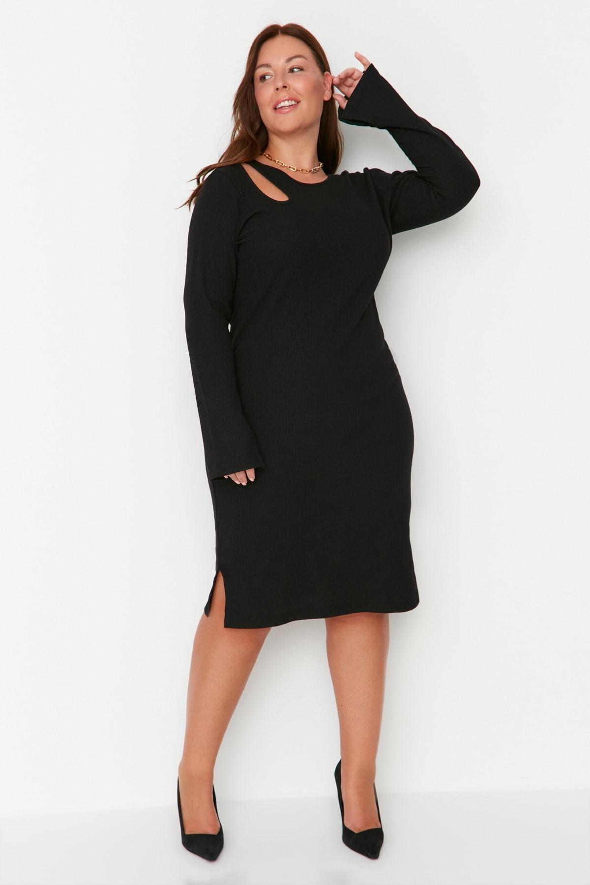 Black Shift Slim Midi Plus Size Dress, , large image number 0