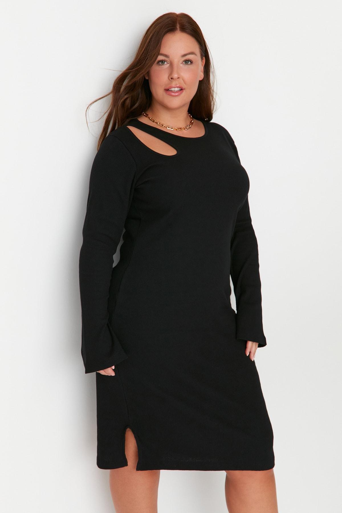 Black Shift Slim Midi Plus Size Dress, , large image number 1