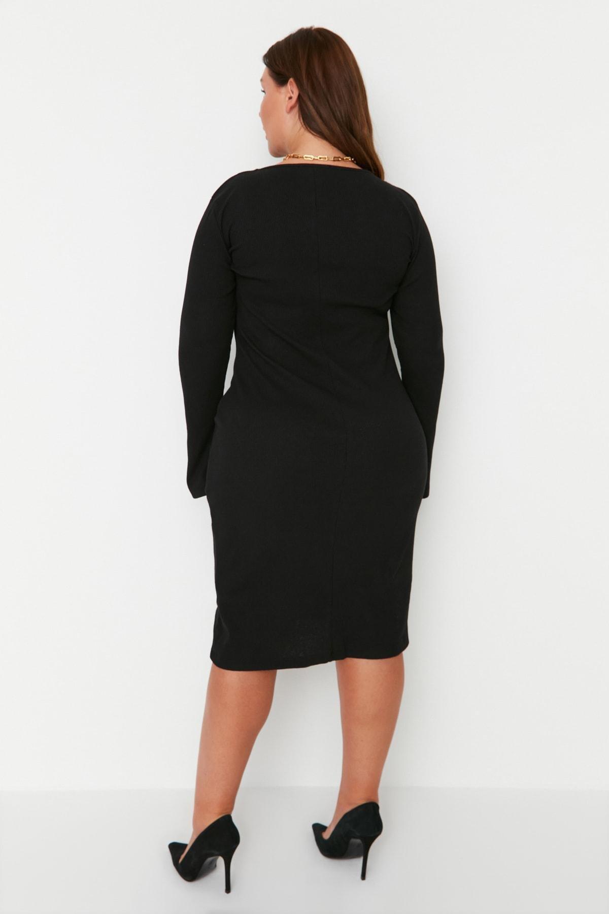 Black Shift Slim Midi Plus Size Dress, , large image number 4