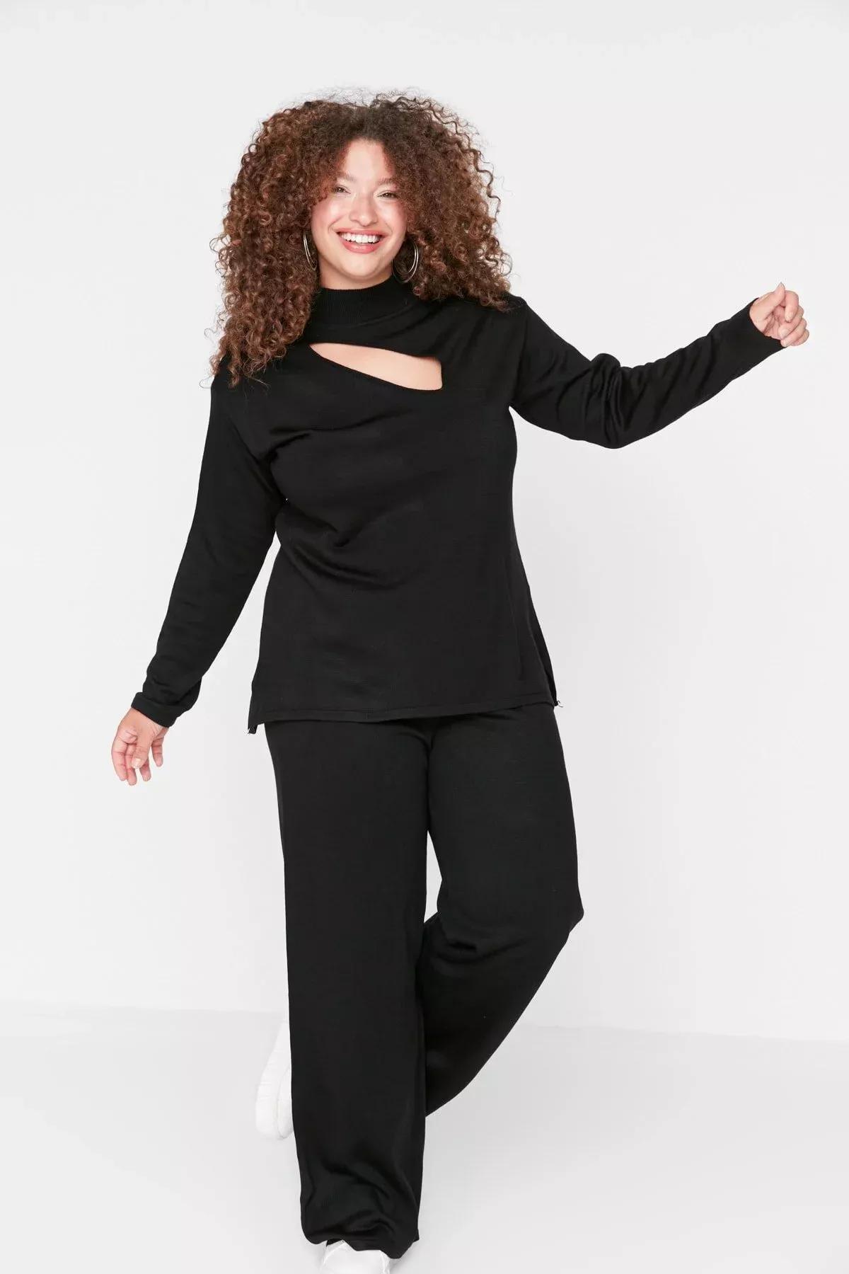 Black High Neck Plus Size Co-Ord Set, , large image number 2
