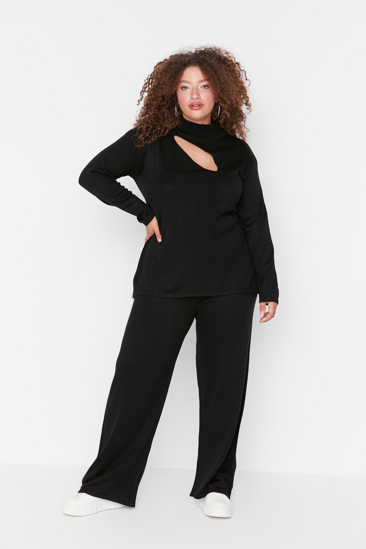 Trendyol - Black High Neck Plus Size Co-Ord Set