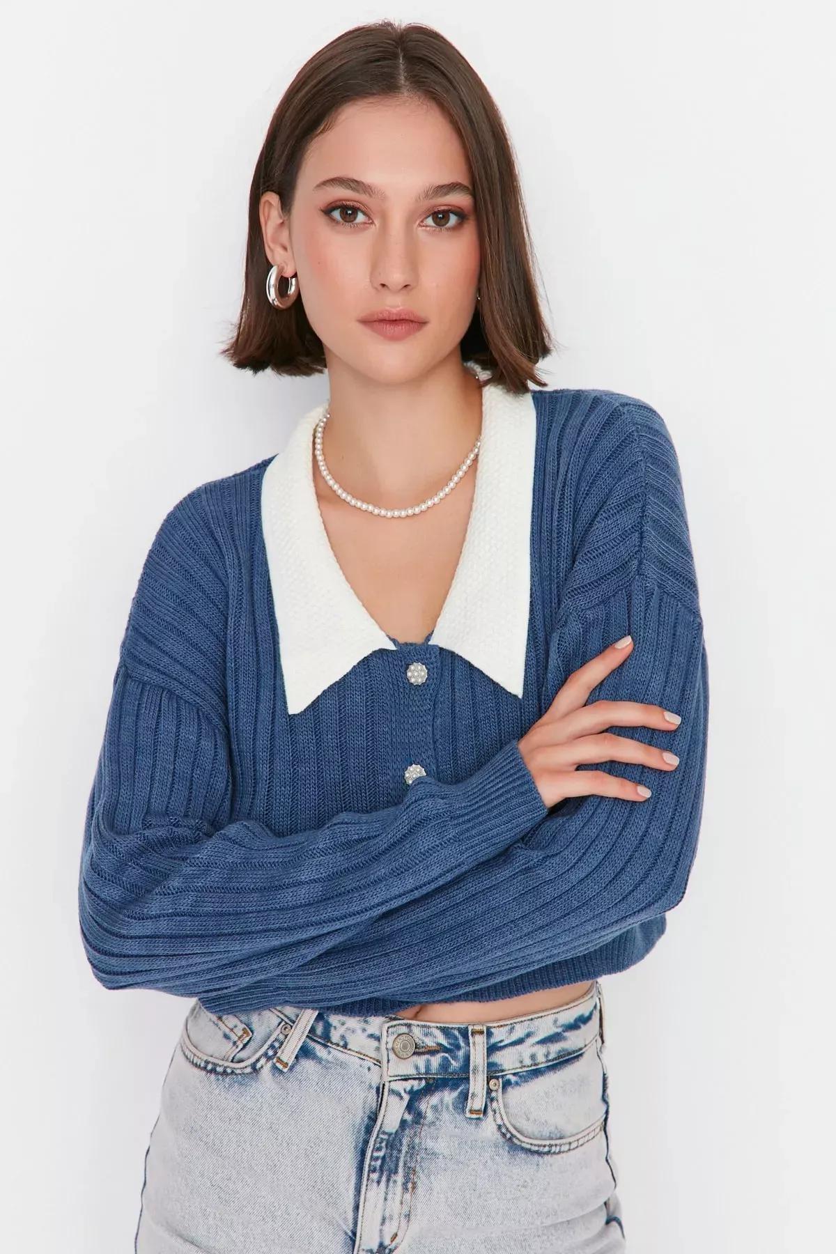 Blue Colour Block Fitted Cardigan, Blue, large image number 0