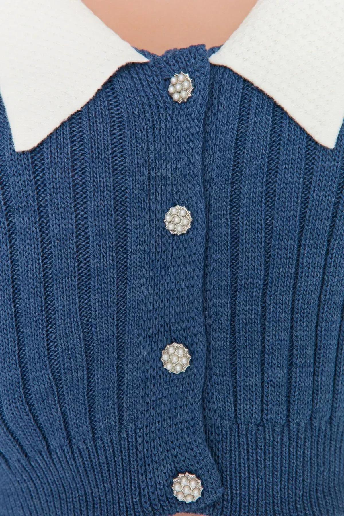 Blue Colour Block Fitted Cardigan, Blue, large image number 3