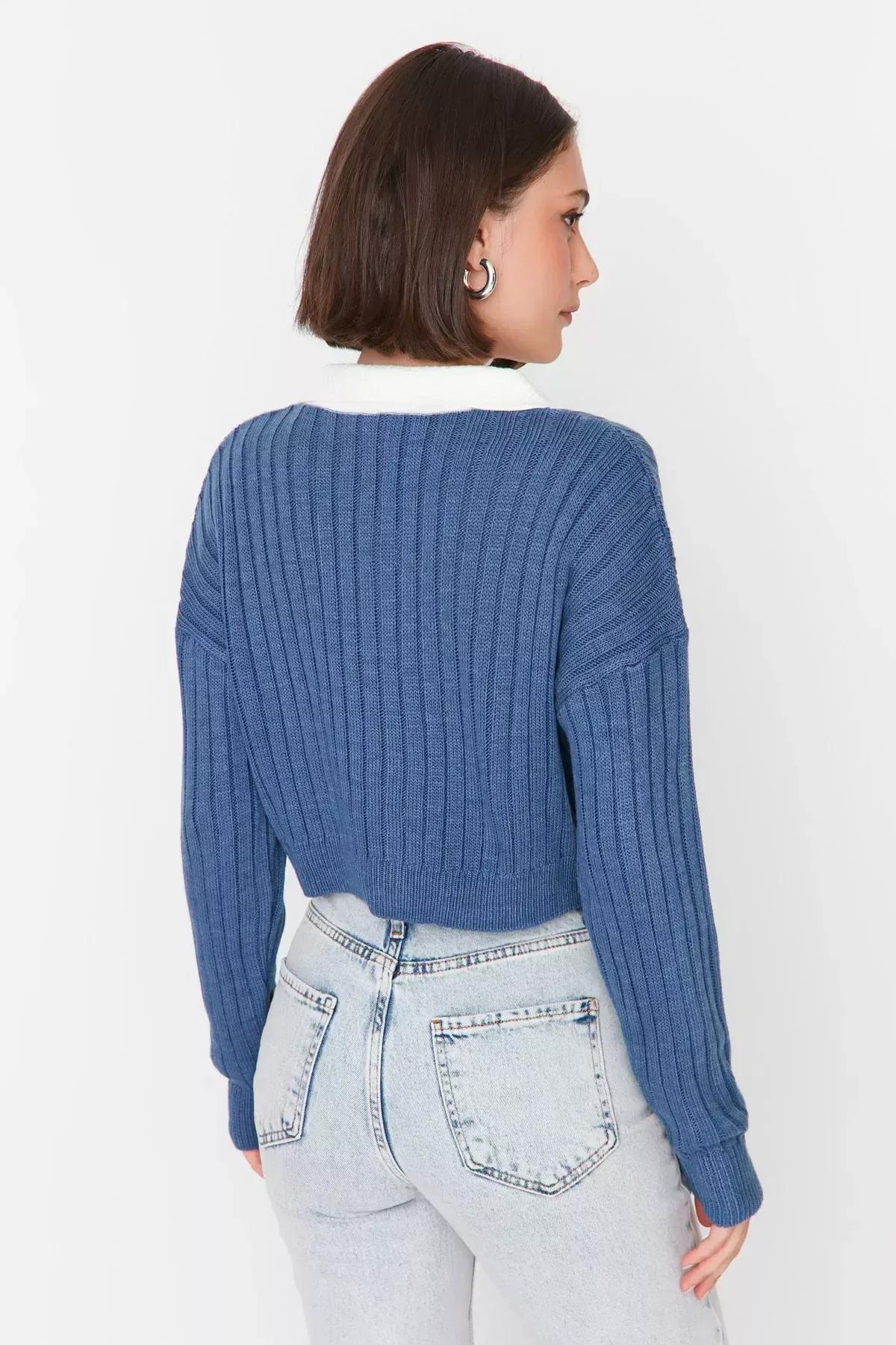 Blue Colour Block Fitted Cardigan, Blue, large image number 4