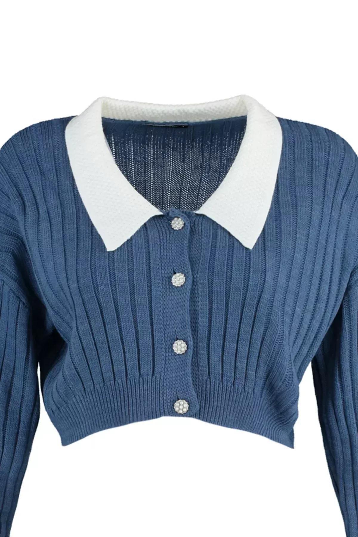 Blue Colour Block Fitted Cardigan, Blue, large image number 5