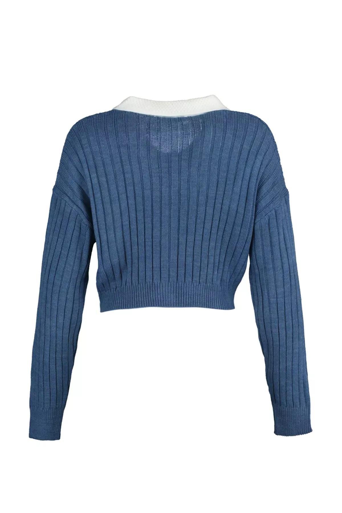 Blue Colour Block Fitted Cardigan, Blue, large image number 6