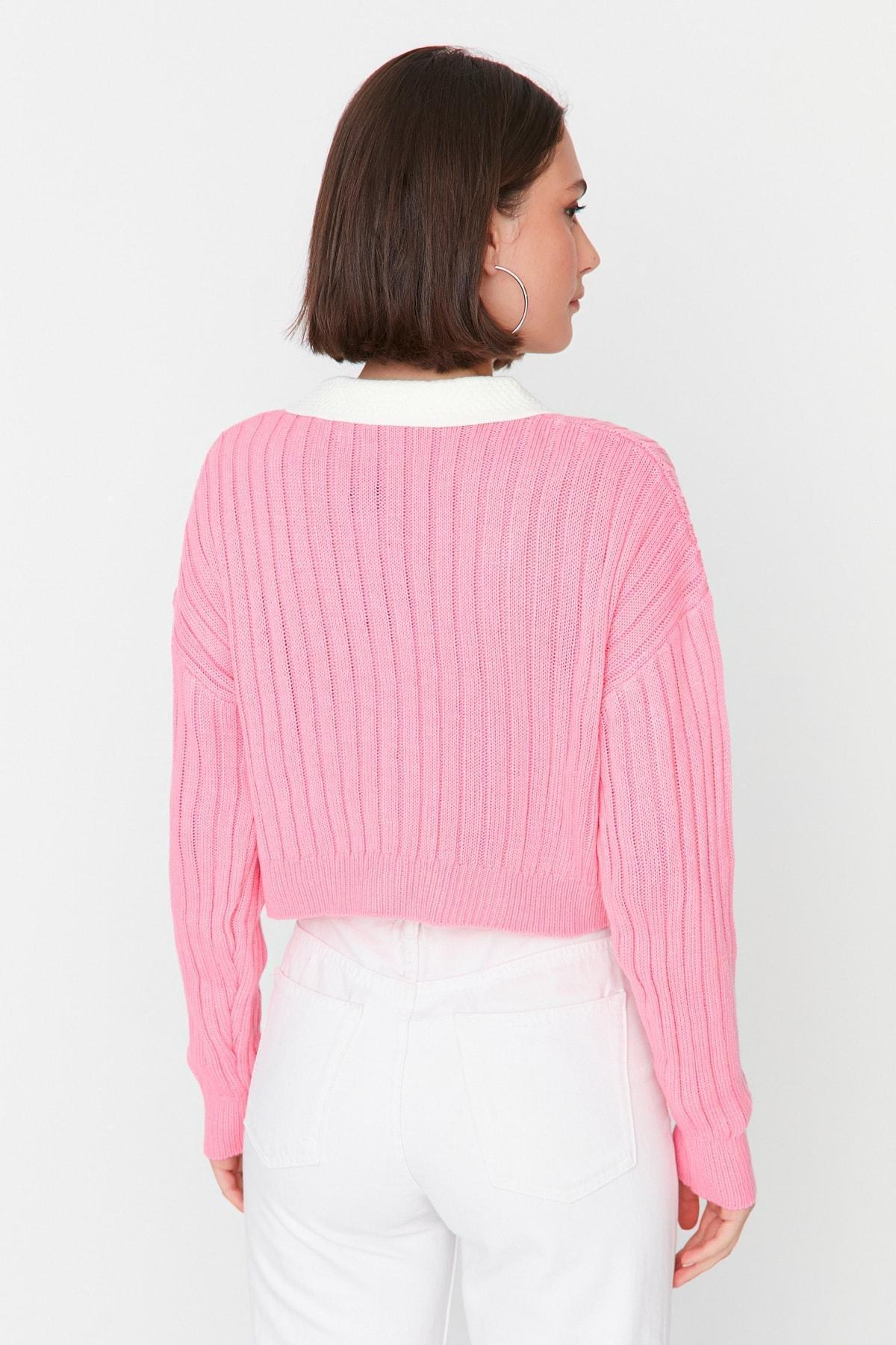 Pink Fitted Peter Pan Collar Cardigan, , large image number 4