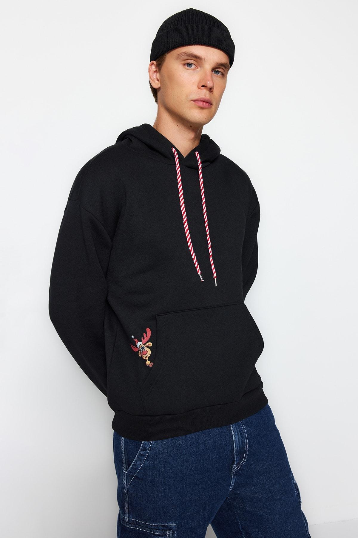 Black Relaxed Hooded Sweatshirt, , large image number 2