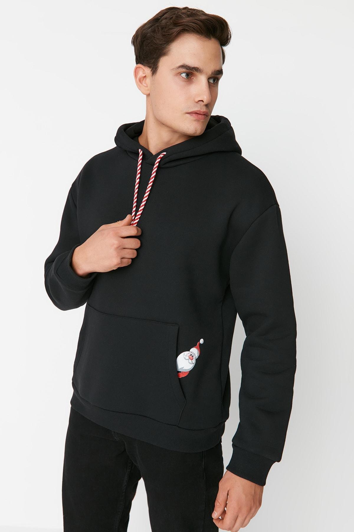 Black Relaxed Hooded Sweatshirt, , large image number 3