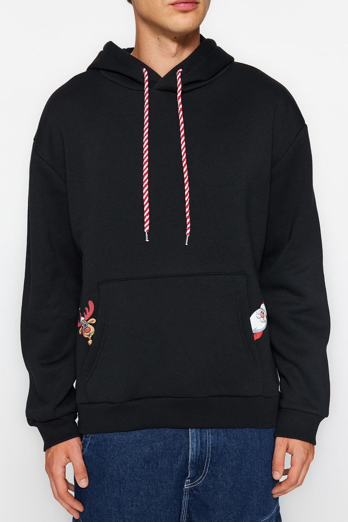 Black Relaxed Hooded Sweatshirt, , large image number 4